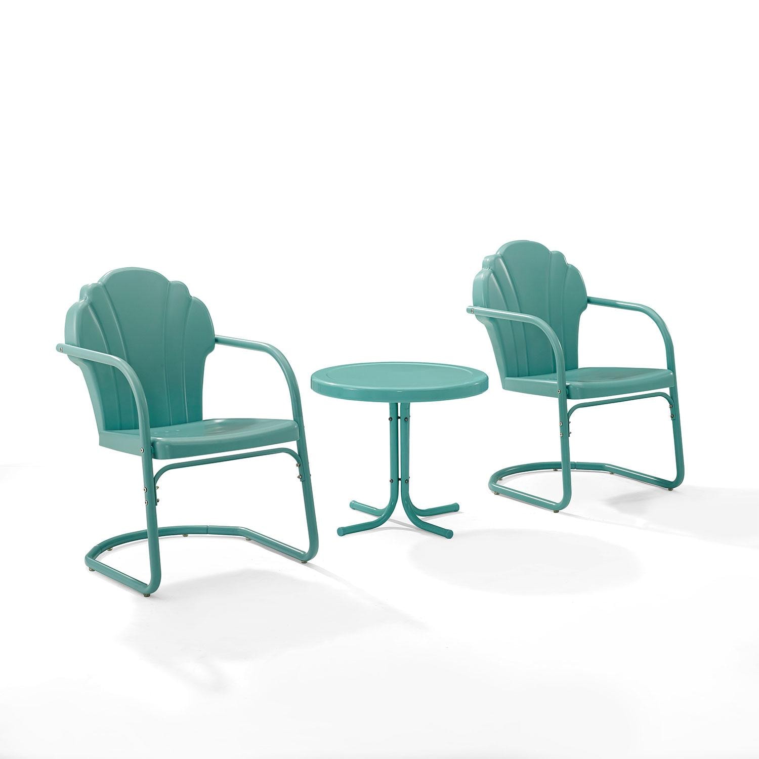 Ultimate Patio UP-32244BL 3Pc Retro Outdoor Chair Set in Pastel Blue - Angled - White Background thumbnail