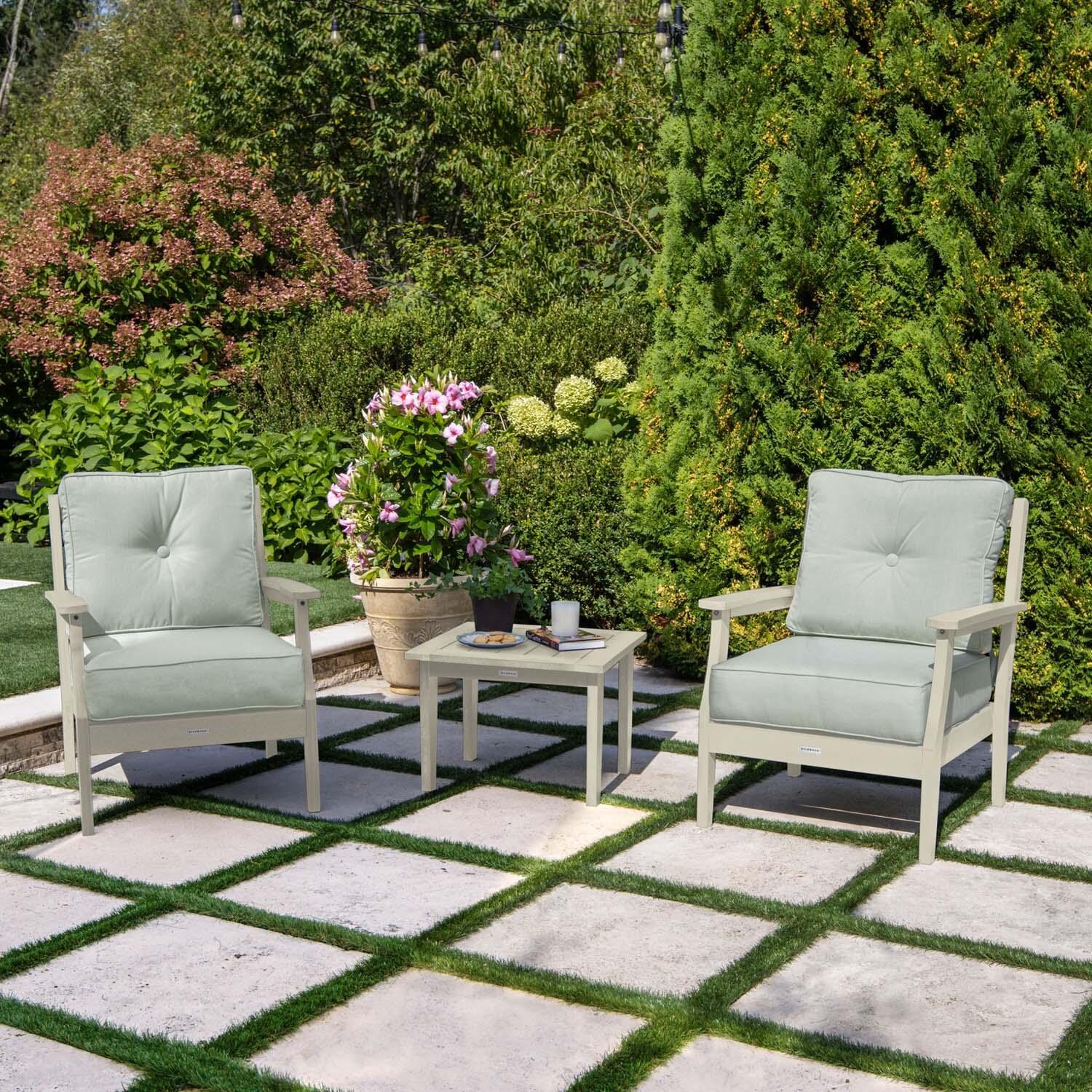 Blushing Bay 3 Pc Recycled Plastic Seating Set in Canvas Seasalt/Whitewash by Lakeview Outdoor Designs - Lifestyle thumbnail