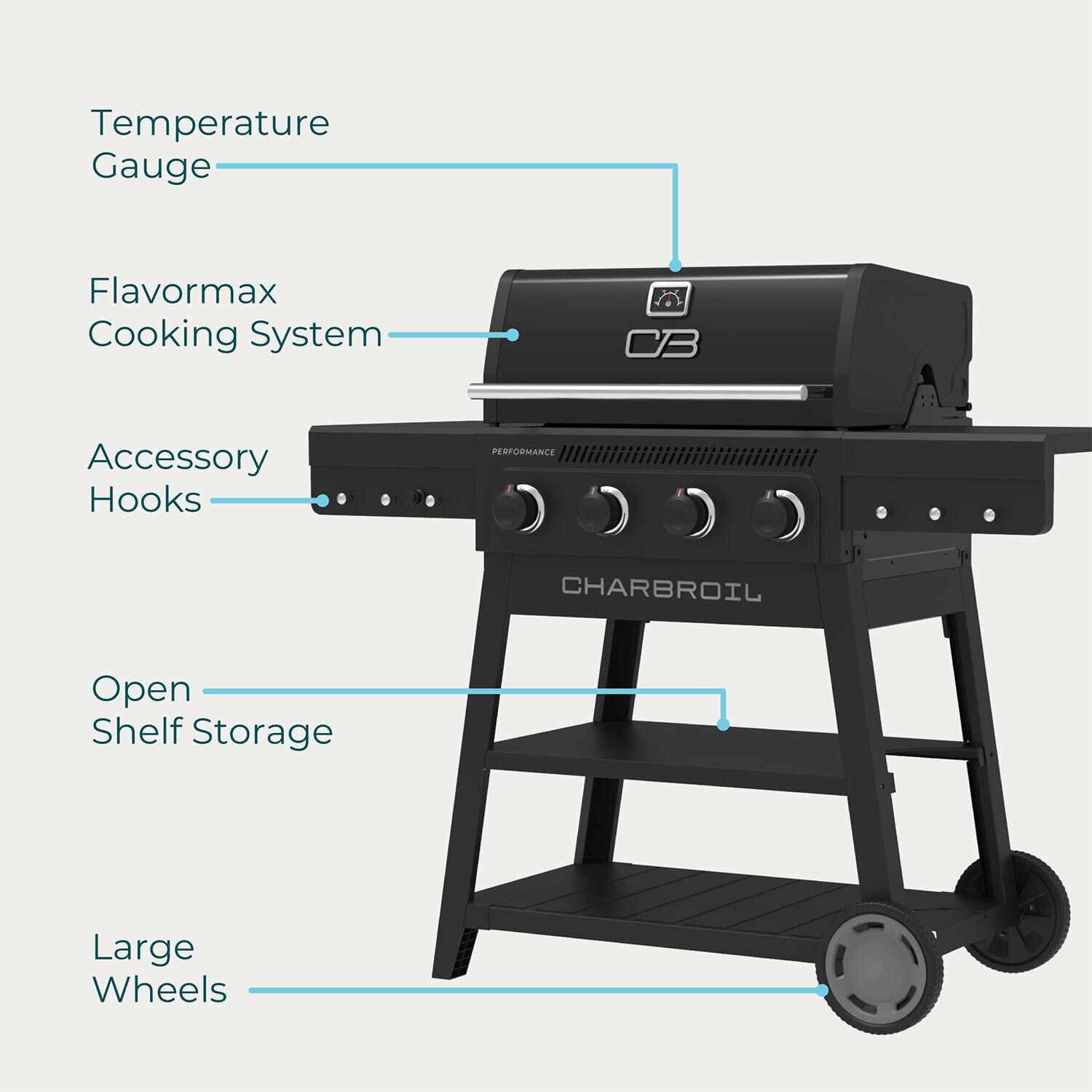 Charbroil 463348825 Performance Series 4-Burner Propane Grill A-Frame Cart - Black & Stainless Steel - Features - Detail thumbnail