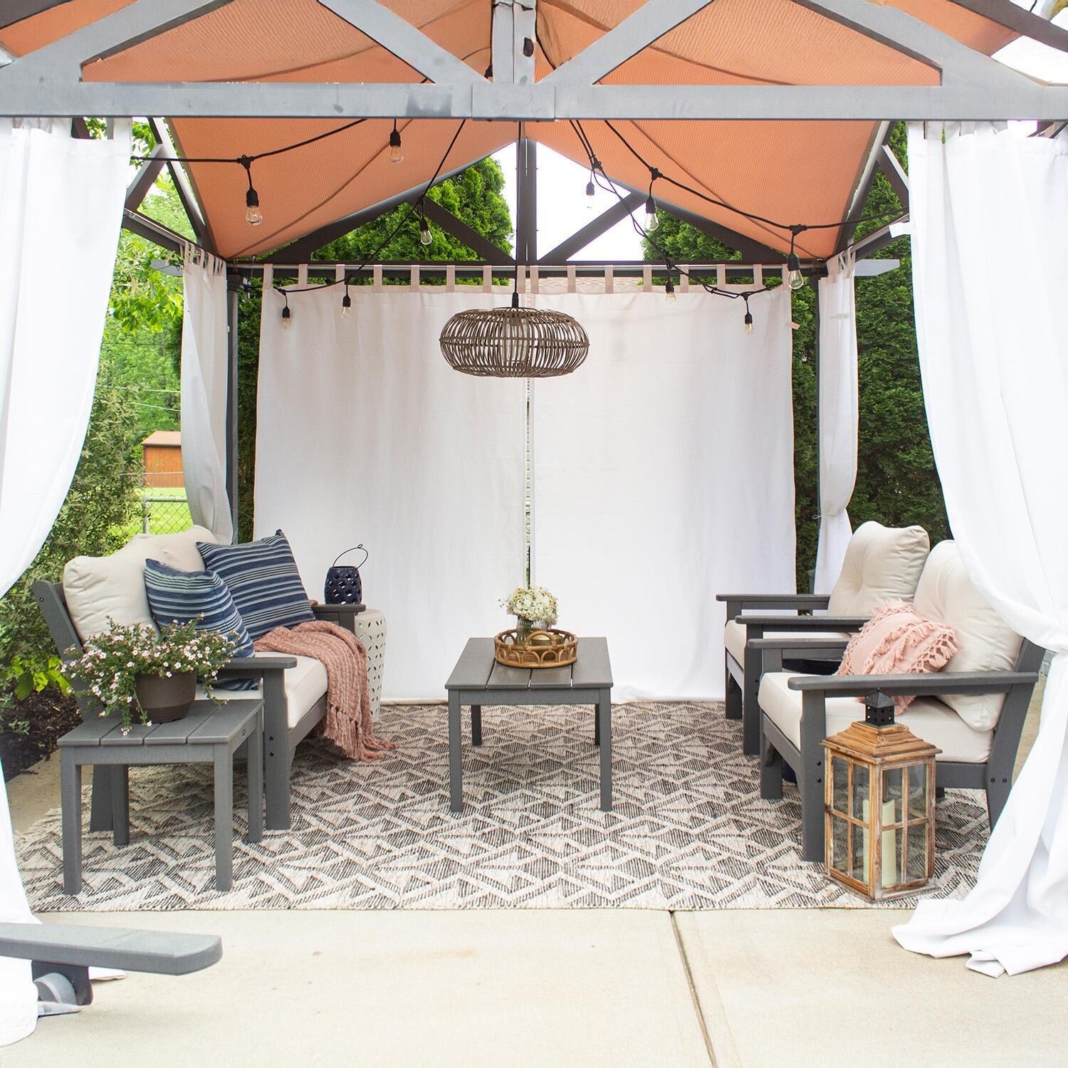 POLYWOOD Vineyard Slate Grey & Natural Linen 4-Piece Deep Seating Set - Lifestyle thumbnail