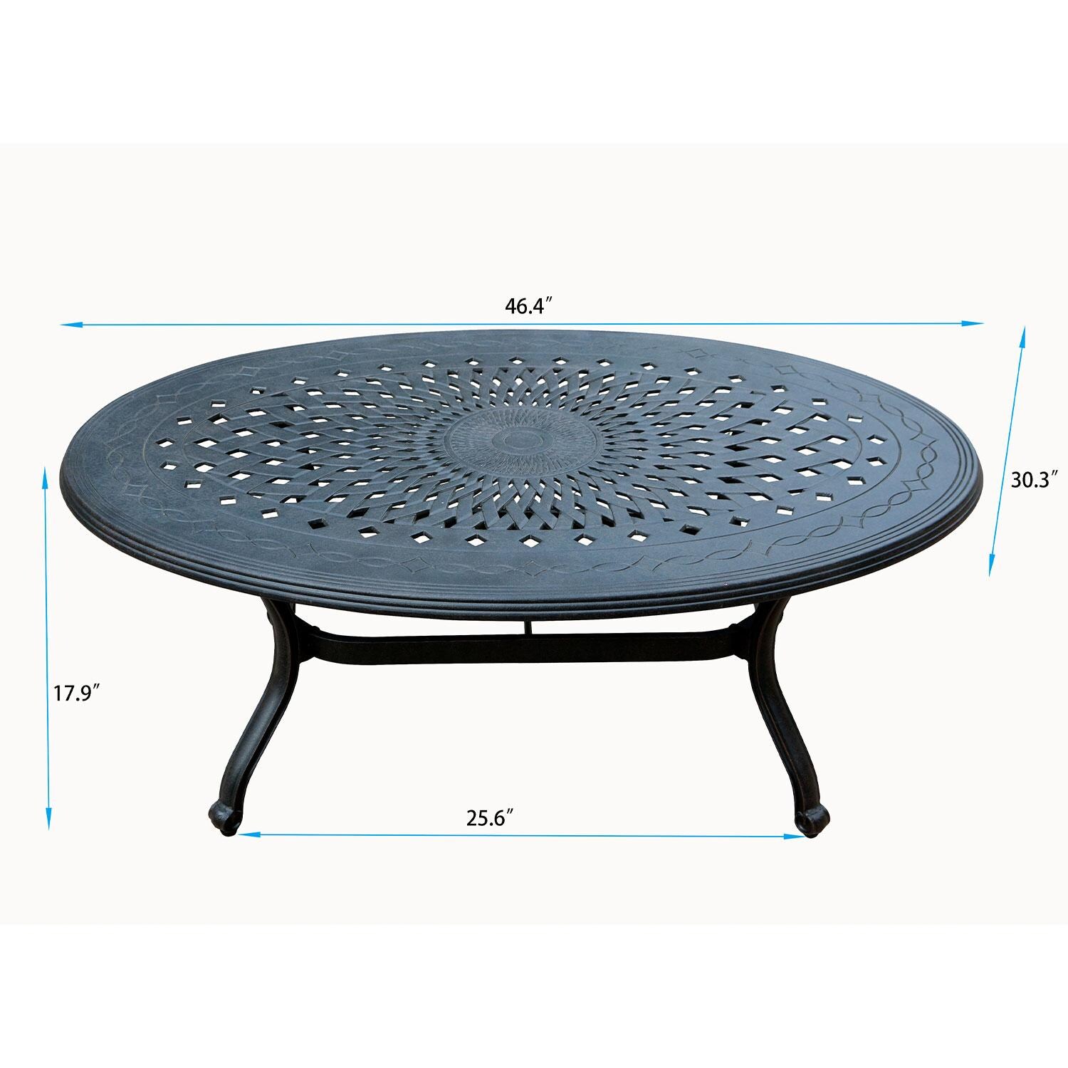 Darlee Cast Aluminum 46 X 31 Oval Coffee Table - Dimensions - Dimensional thumbnail