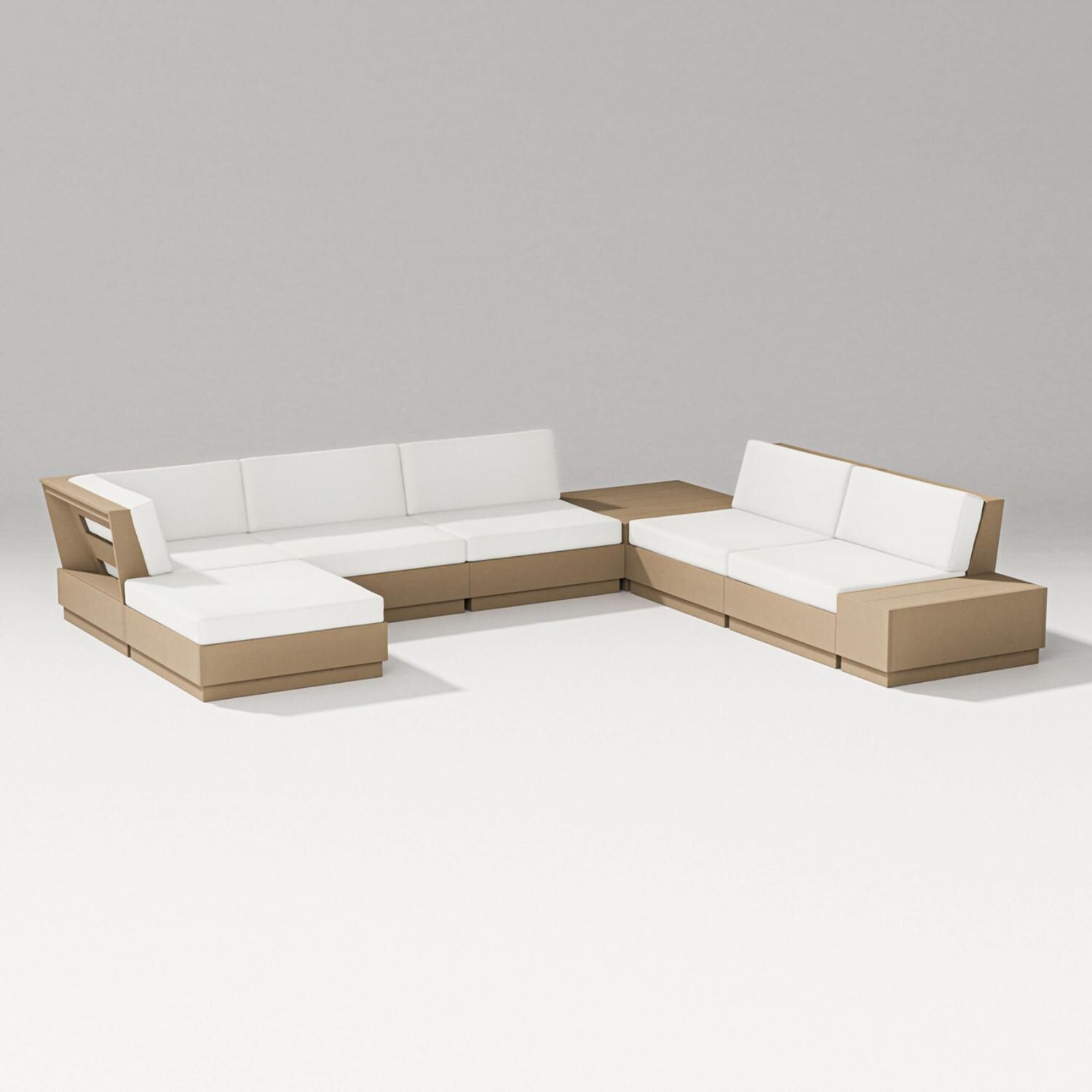 Elevate 8 Pc Recycled Plastic Sectional Seating Set in Vintage Sahara/Natural Linen By PW Designer Series
