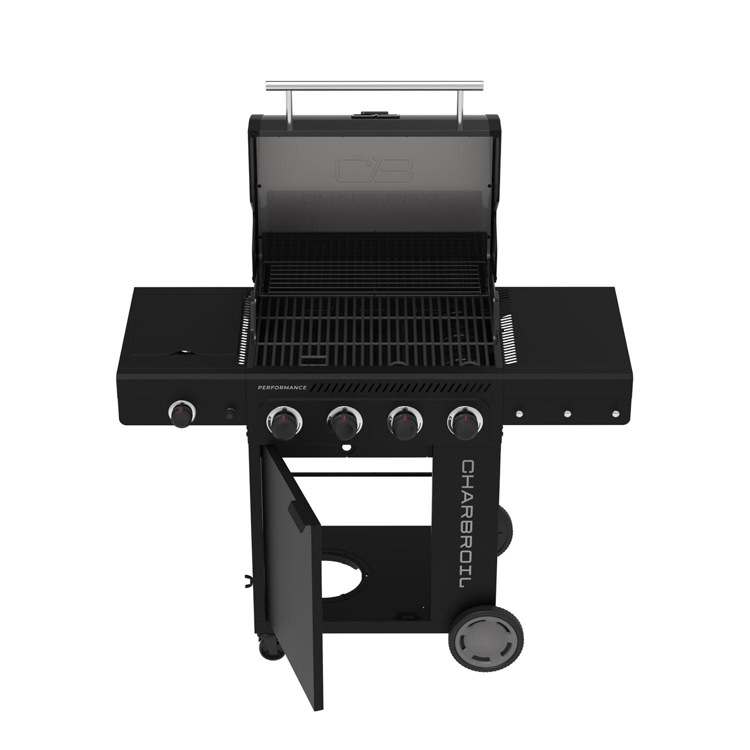 Charbroil 463348525 Performance Series 4-Burner Propane Grill Cabinet W/ Side Burner - Black - Storage Cabinet - Open - White Background thumbnail
