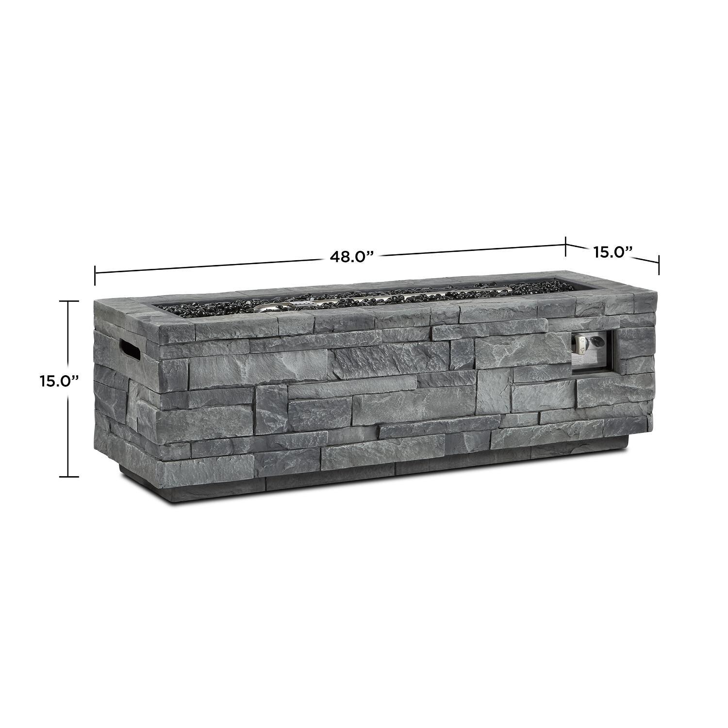 Lakeview Outdoor Designs SC-CT0003LP-GLS Gentilly Rectangular Gray Fire Table - Dimensions thumbnail
