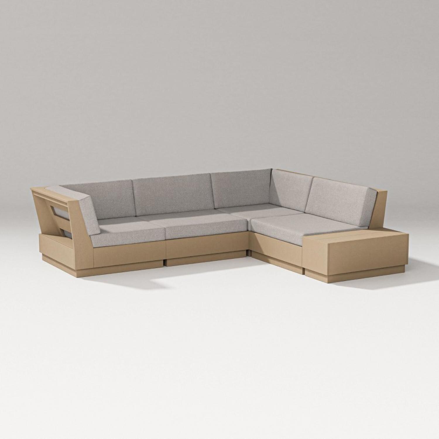 Elevate 5 Pc Recycled Plastic Corner Sectional Seating Set in Vintage Sahara/Weathered Tweed By PW Designer Series