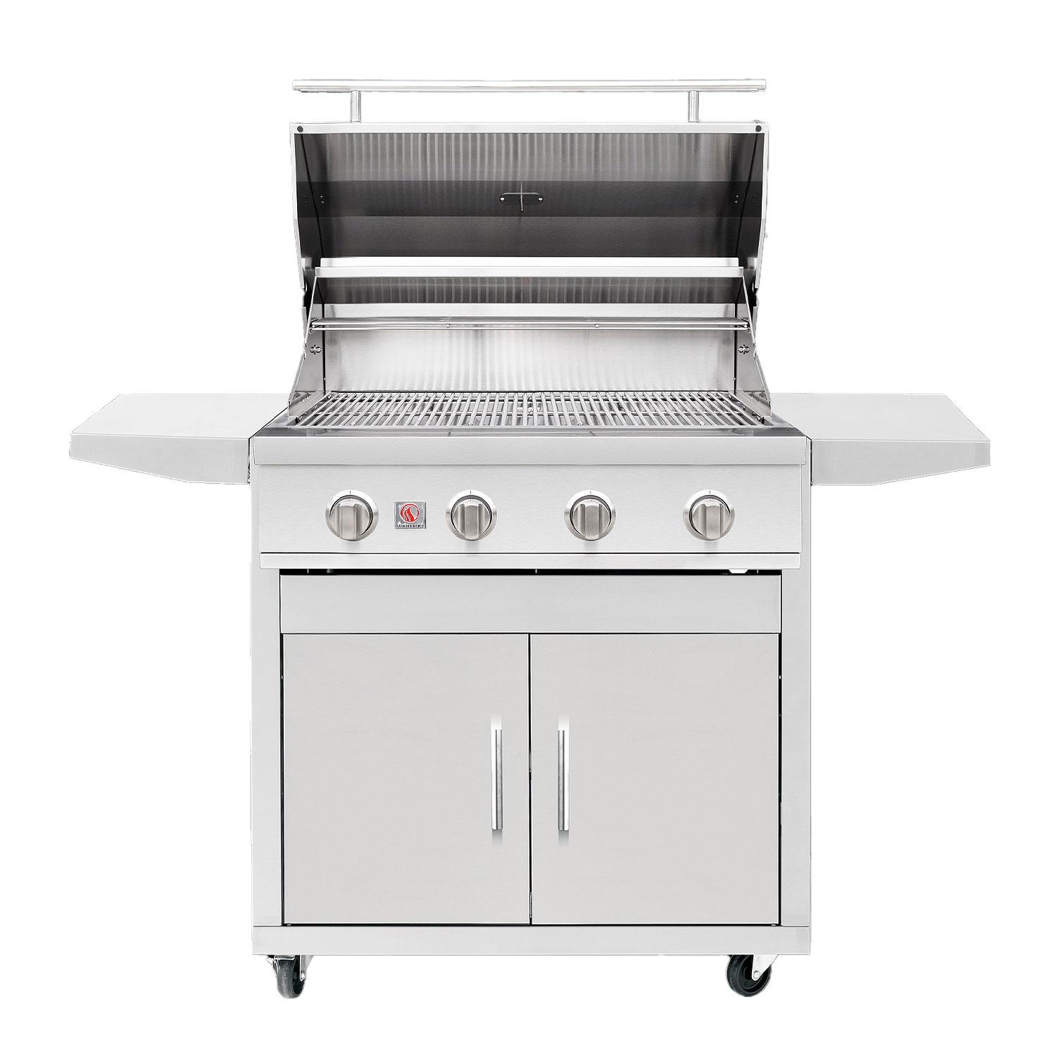 Summerset Sizzler 32-in 4 Burner Freestanding Natural Gas Grill w/ Rear Infrared Burner - Open - White Background thumbnail
