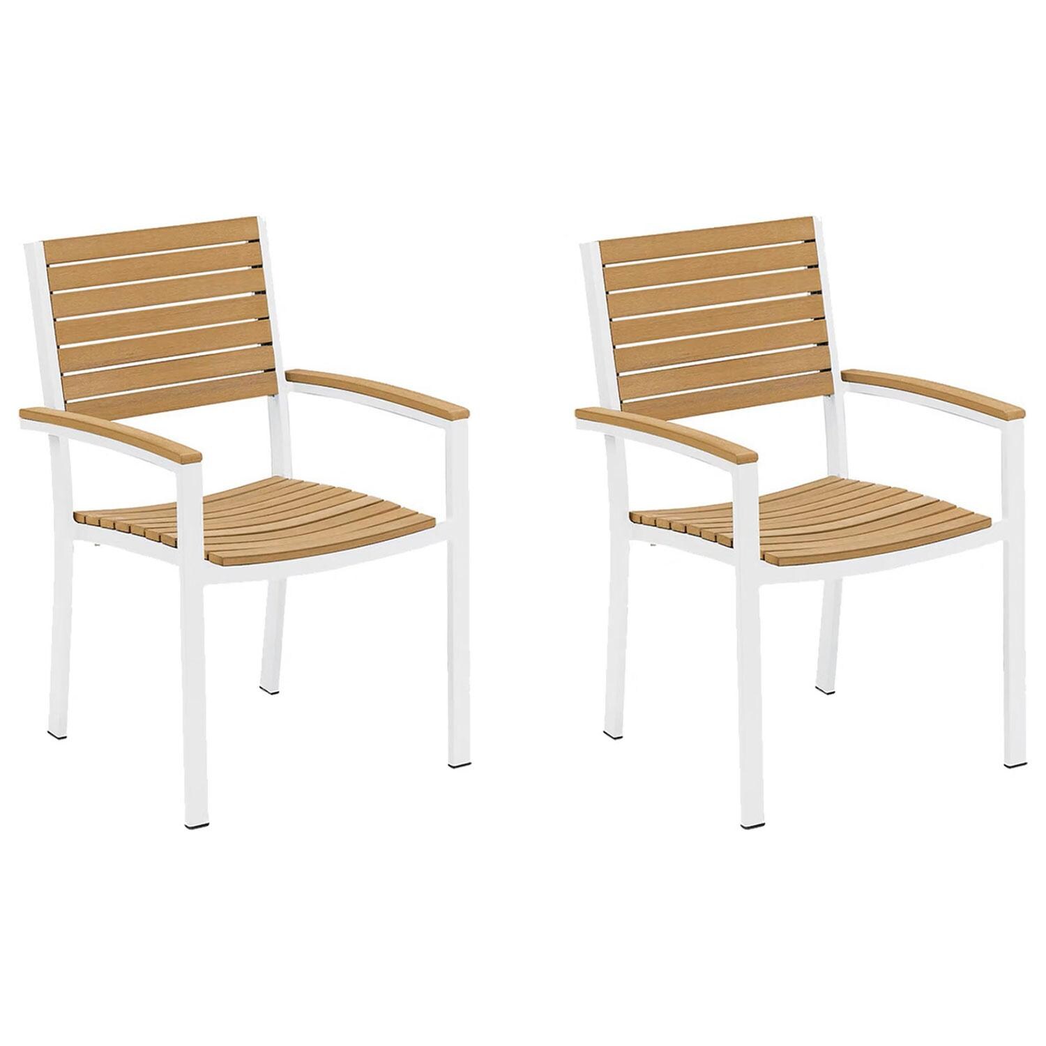 Travira 2 Pc Powder-Coated Aluminum Dining Chair Set in Natural/Chalk By Oxford Garden - White Background thumbnail