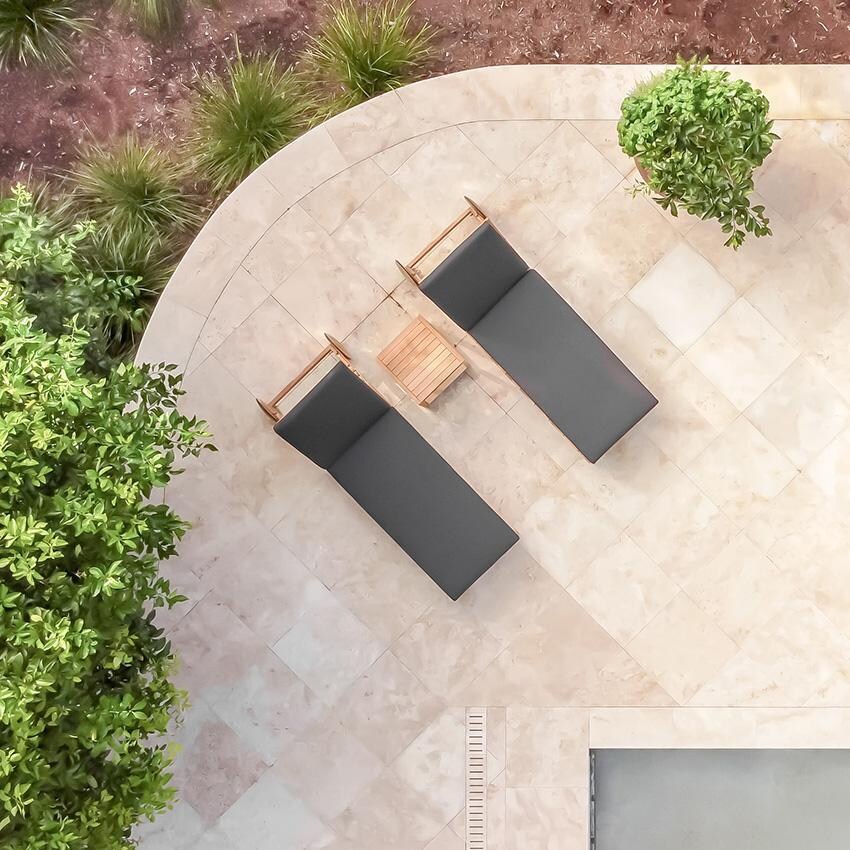 Teak + Table Capri Chaise Lounge in Natural - Top View of Chaises - Lifestyle thumbnail