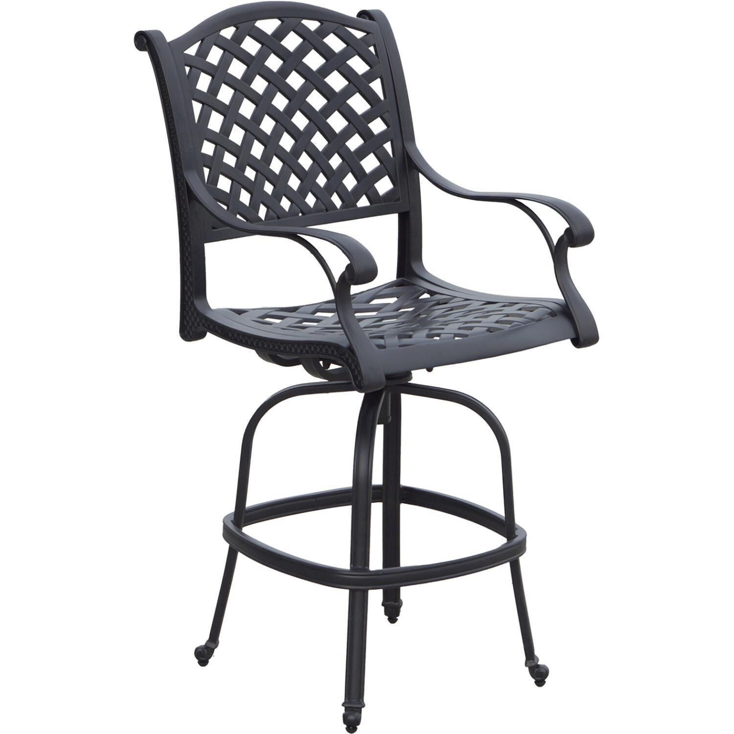 Darlee Nassau 5-Piece Patio Bar Set with Sky Blue Cushions and 42 Inch Round Bar Table - Chair - White Background thumbnail