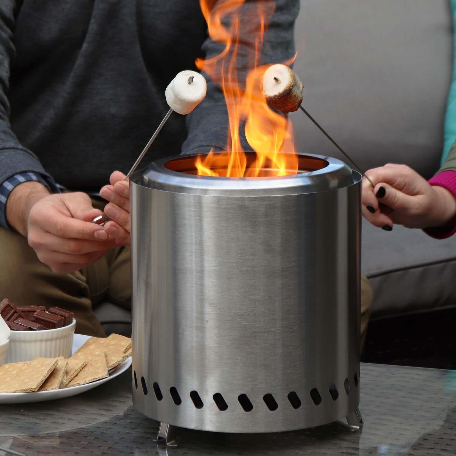 9 Inch Tabletop Smokeless Wood Burning Fire Pit in Stainless Steel By Ultimate Patio - Lifestyle thumbnail