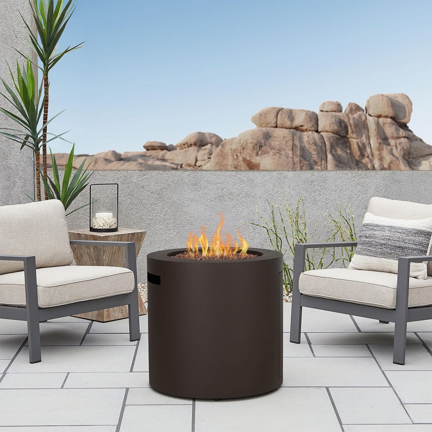 Heritage 3 Pc Steel/Aluminum Fire Pit Seating Set W/ 24-in Fire Pit & Two Club Chairs in Dark Bronze by Lakeview Outdoor Designs - Lifestyle thumbnail