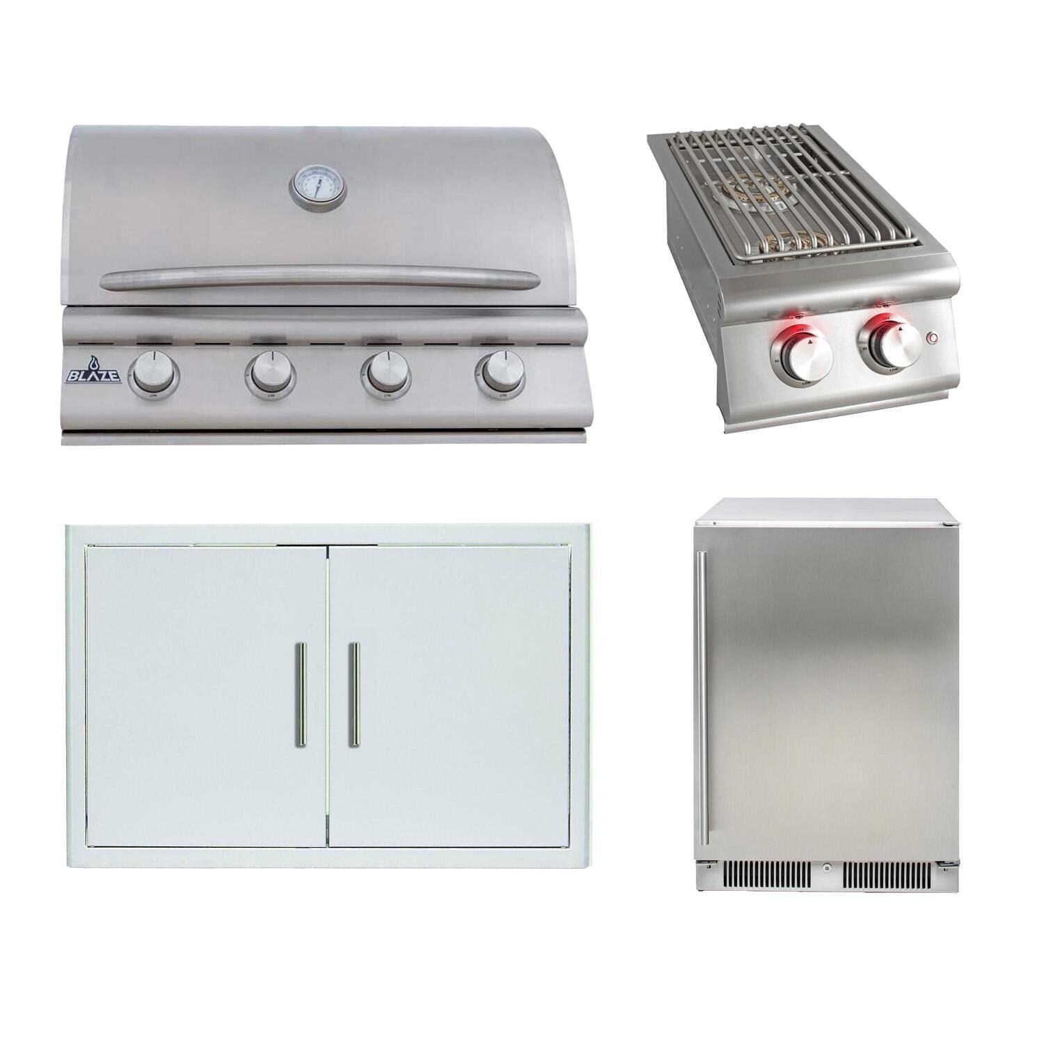 Blaze BCM 4 Pc 32-in Natural Gas Outdoor Kitchen Package w/ Double Side Burner & Refrigerator - White Background thumbnail