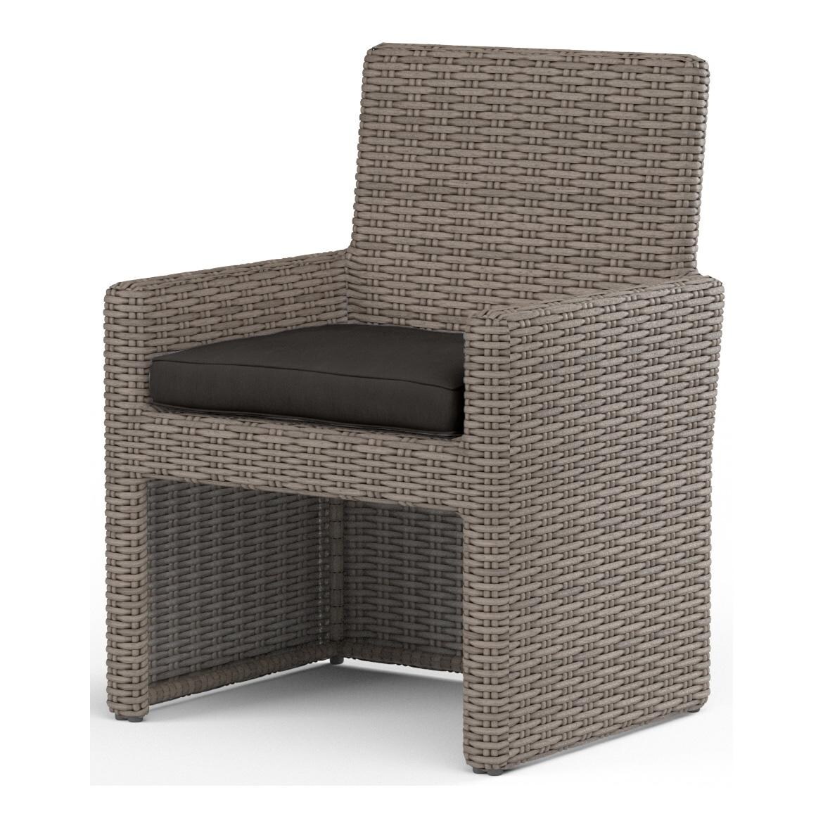 Coronado Wicker Dining Arm Chair in Driftwood/Spectrum Carbon by Sunset West - White Background thumbnail