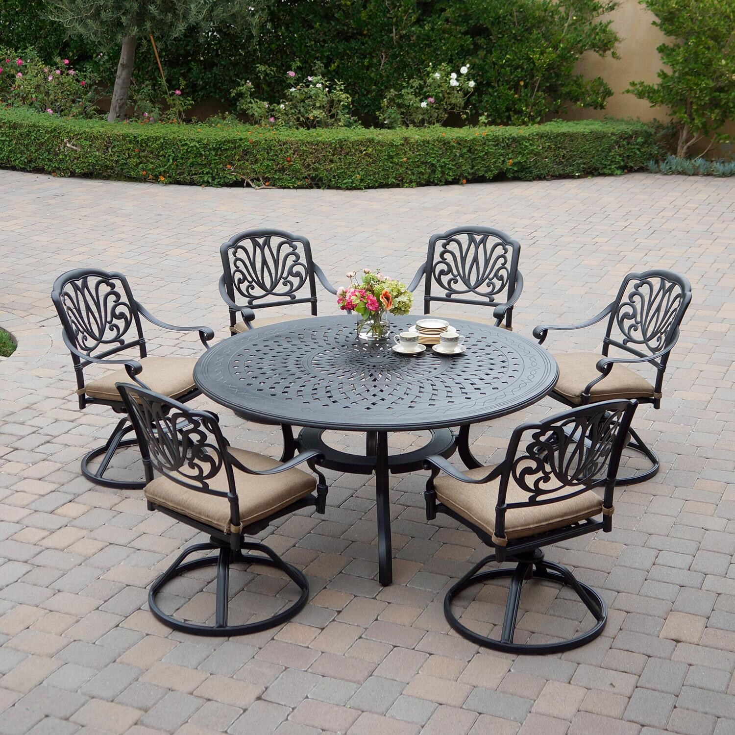 Elisabeth 7 Pc Cast Aluminum Dining Set in Antique Bronze by Darlee - Lifestyle thumbnail