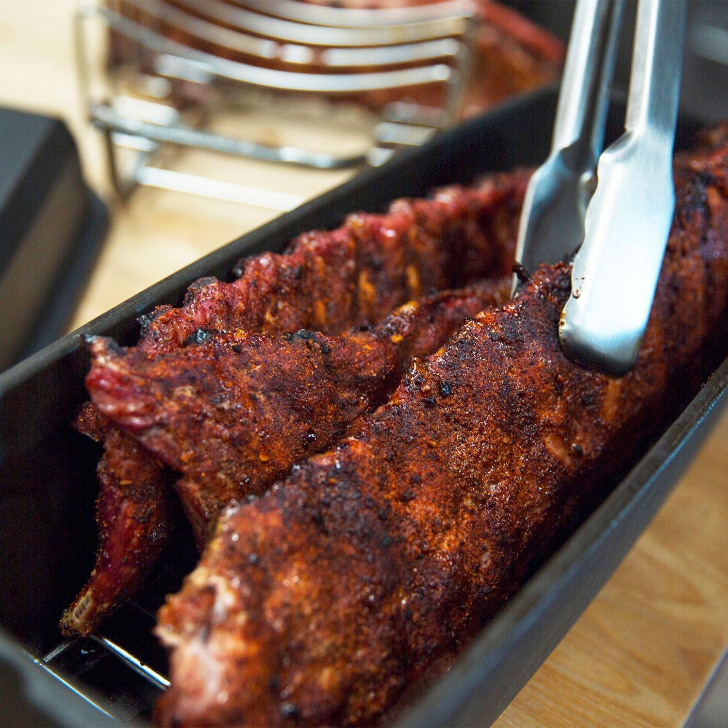 Broil King 69615 Cast Iron Rib Roaster - Cooked Ribs - Lifestyle thumbnail