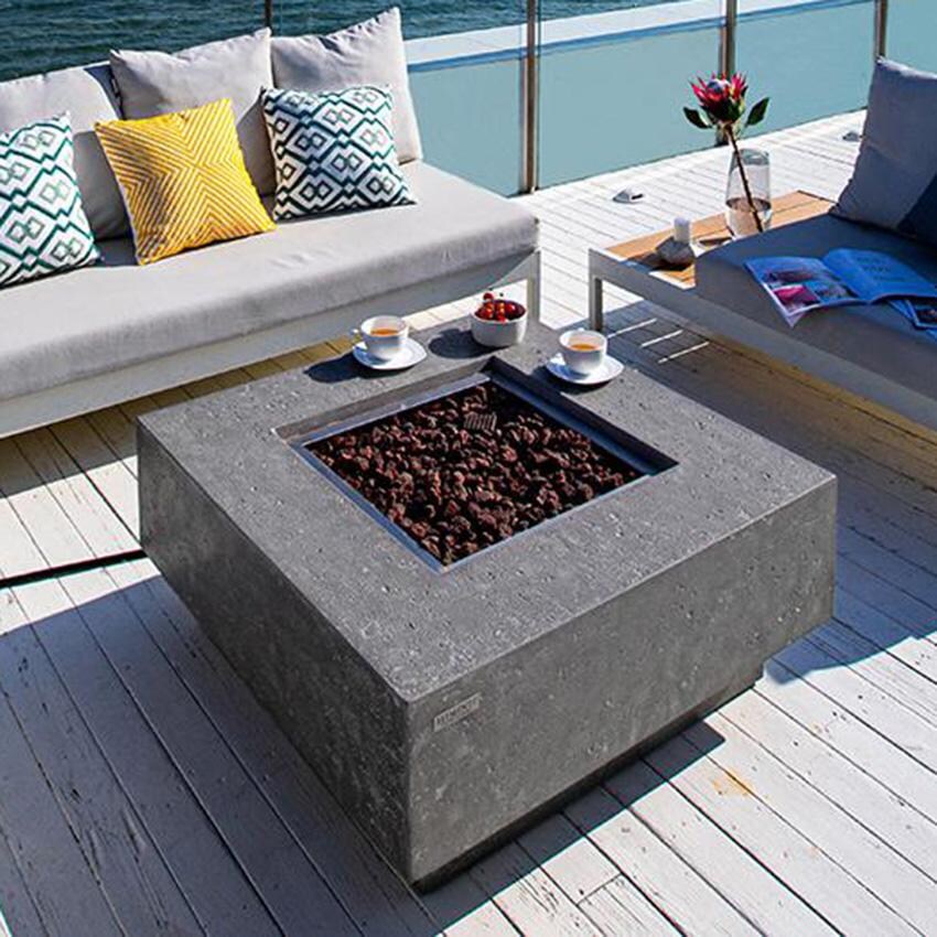 Manhattan 36 Inch Square Concrete Natural Gas Fire Pit Table in Light Gray by Elementi