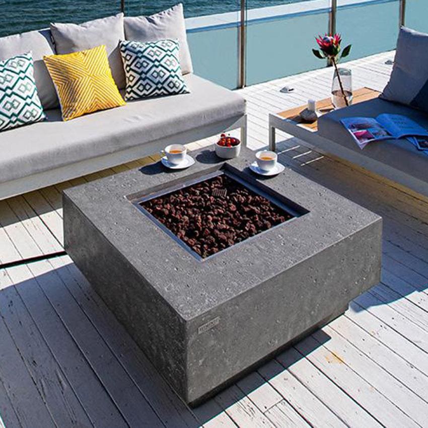 Elementi Manhattan OFG103LG-LP 36-Inch Natural Gas Light Gray Fire Pit Table - Lava Rock - Lifestyle thumbnail