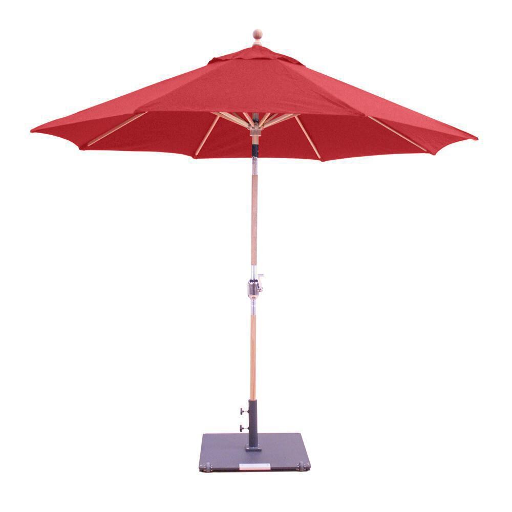Galtech 9 Ft. Octagonal Teak Patio Market Umbrella W/ Crank Lift And Rotational Tilt - Sunbrella Canvas Jockey Red Canopy