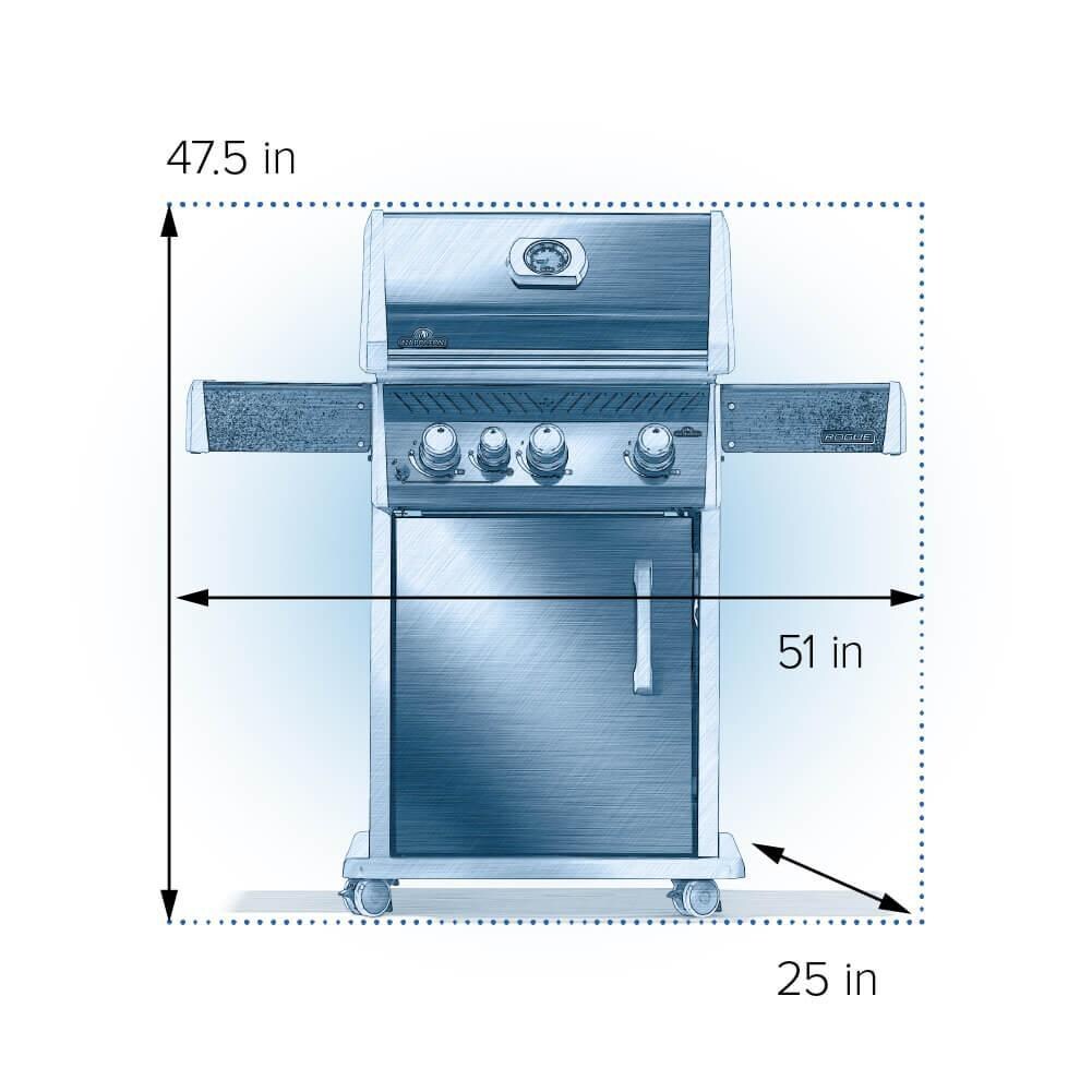 Napoleon R425SBPK-2-FB Rogue 425 3-Burner Propane Grill w/ Range Side Burner - Black - Dimensions - Dimensional thumbnail