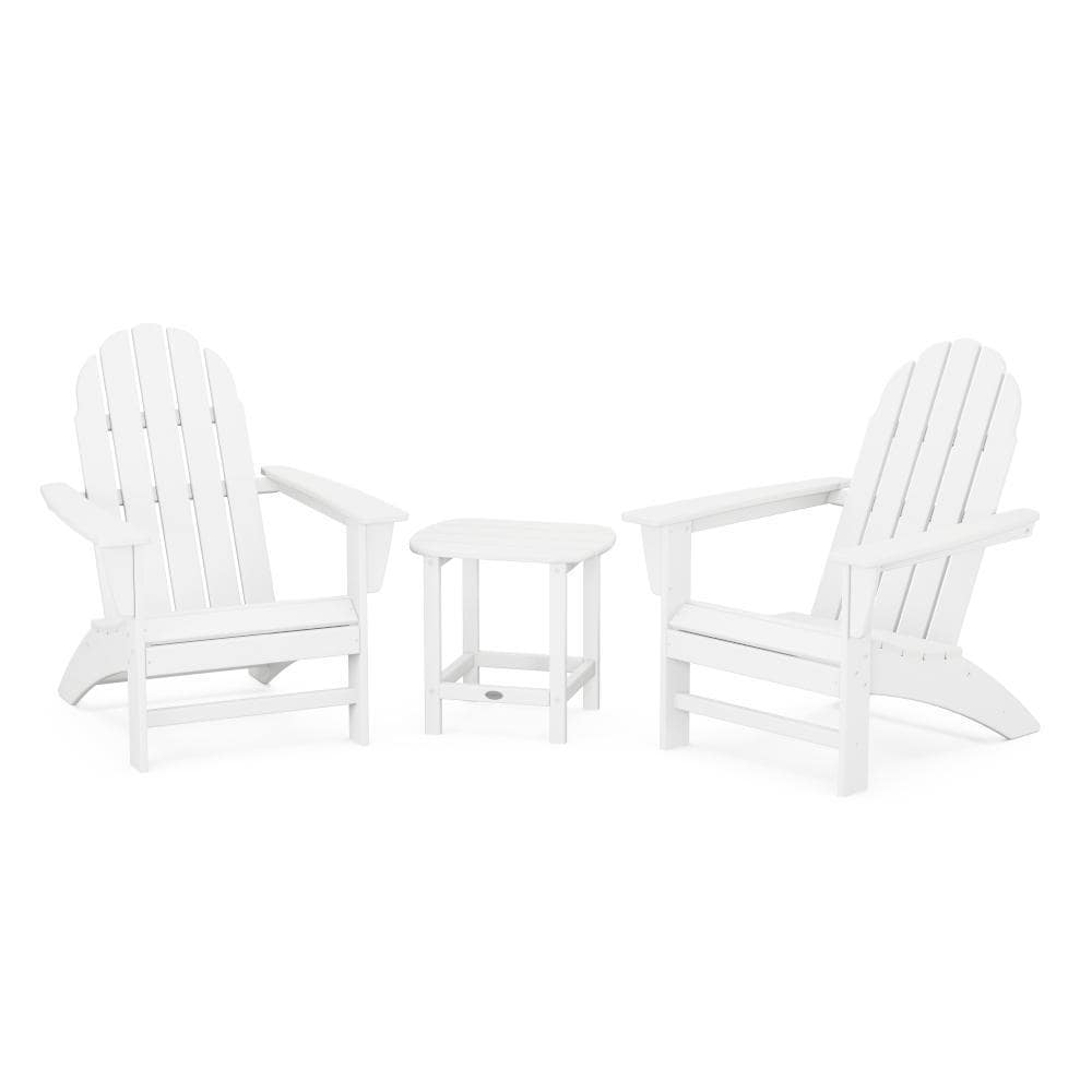 POLYWOOD Vineyard 3 Pc Recycled Plastic Adirondack Seating Set w/ South Beach End Table in White by - PWS696-1-WH
