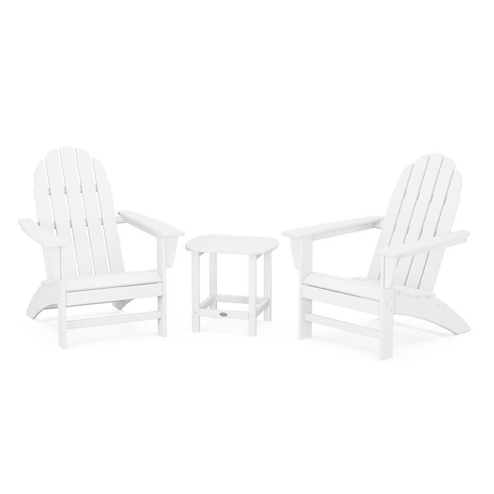 Vineyard 3 Pc Recycled Plastic Adirondack Seating Set w/ South Beach End Table in White by POLYWOOD