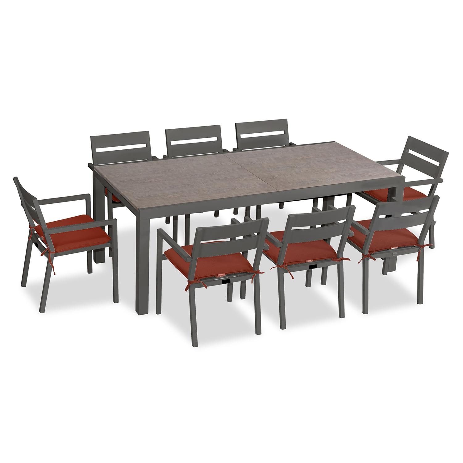 Calm Bay 9 Pc Extendable Aluminum Dining Set in Slate/Barnwood/Canvas Henna by Lakeview Outdoor Designs