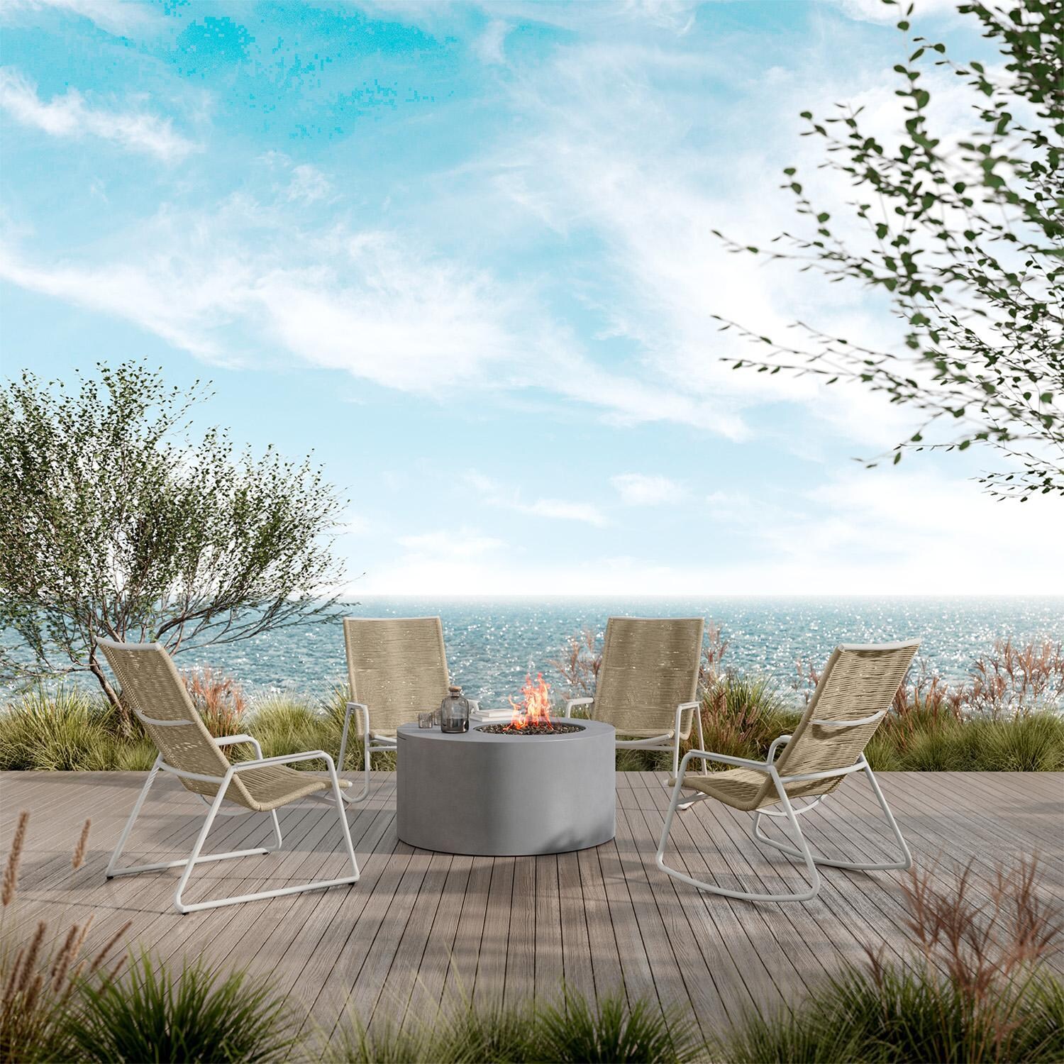 Cabana 5 Pc Resin Wicker Fire Pit Seating Set in Bone by Ebel