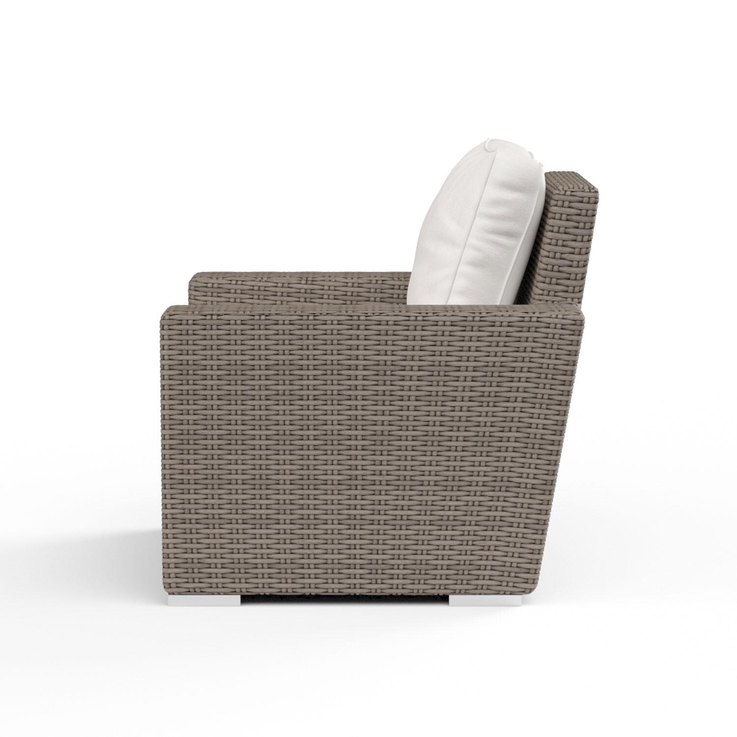 Coronado Wicker Patio Club Chair W/ Sunbrella Canvas Flax Cushions By Sunset West - Side View - White Background thumbnail