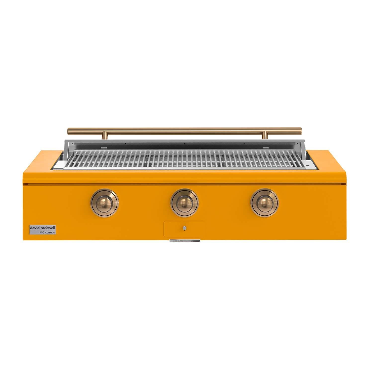 Caliber CRG-48BL00-A-103-H08 48-in Propane Built-In Rockwell Grill - Saffron w/ Gold Hardware - White Background thumbnail