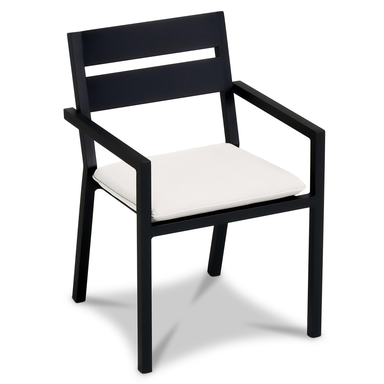 Calm Bay Aluminum Dining Arm Chair in Black/Canvas Natural by Lakeview Outdoor Designs