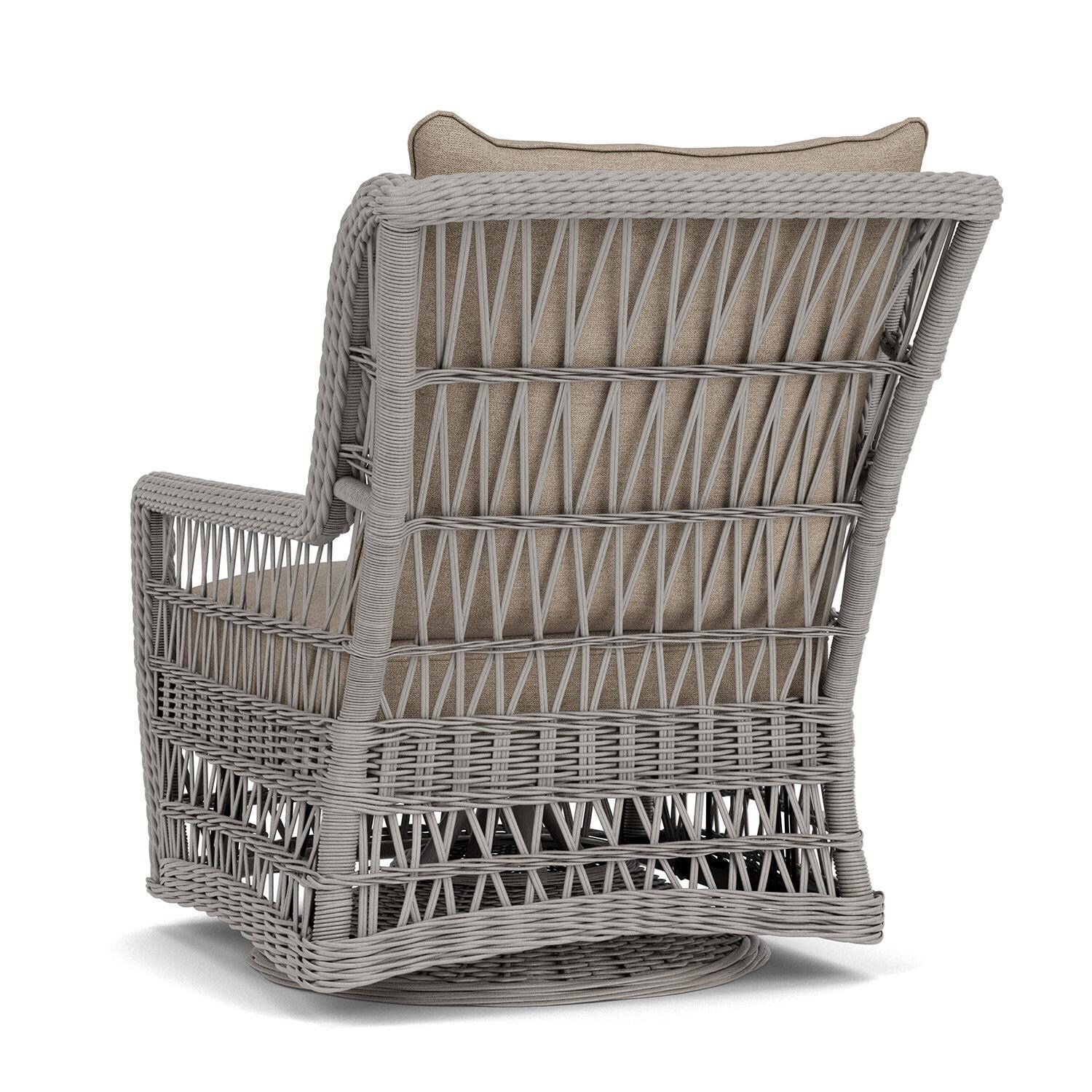 Lloyd Flanders Mackinac High Back Swivel Glider Lounge Chair in Putty Finish with Demo Oatmeal Fabric - Rear Left thumbnail