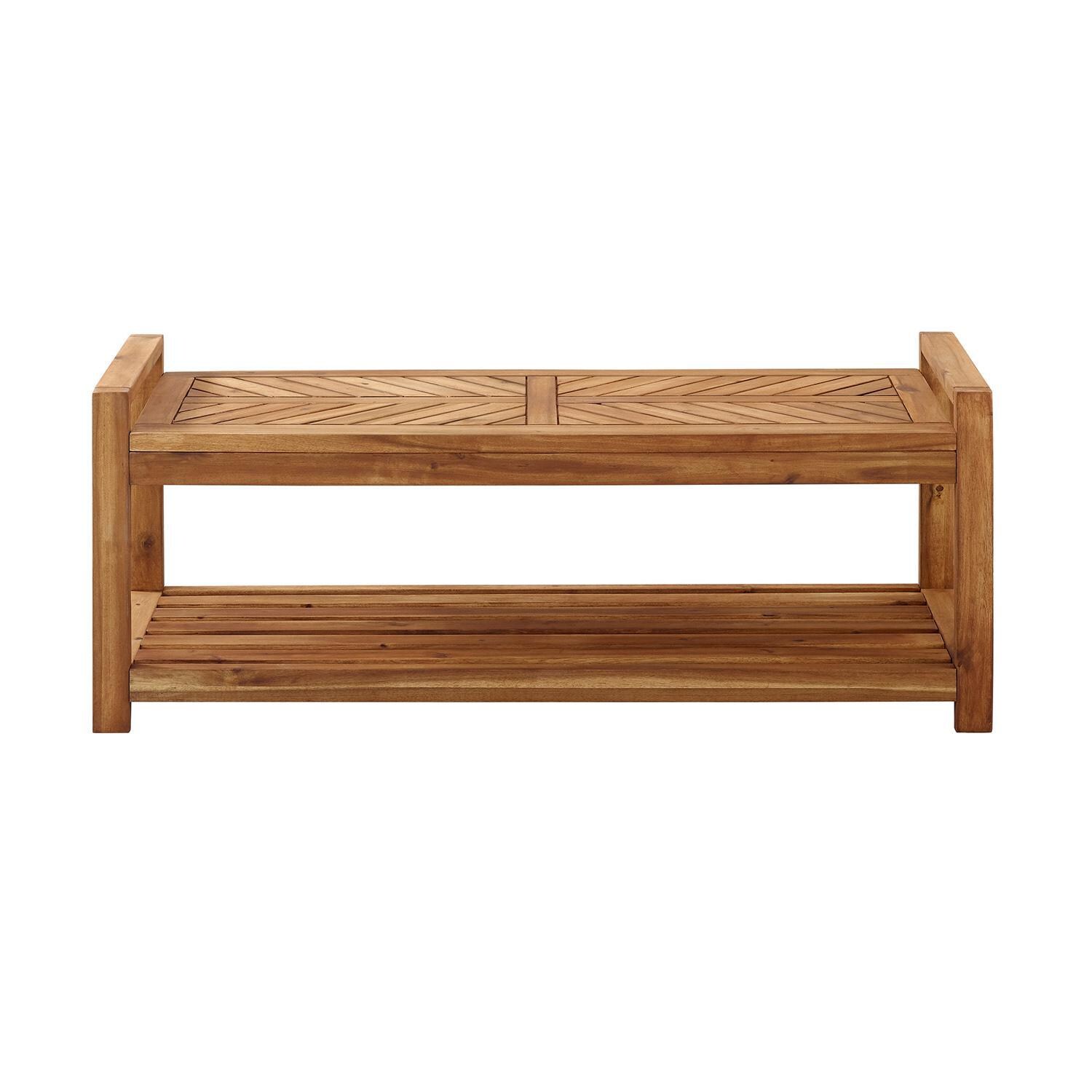 Ultimate Patio Wishlake 48 Inch Acacia Patio Bench W/ Storage Shelf - Brown - Front View thumbnail