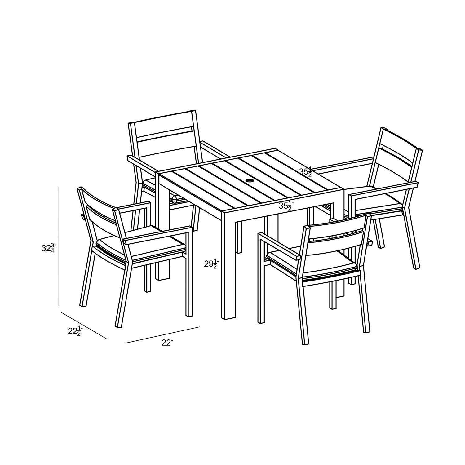 Calm Bay Classic 5 Pc Square Dining Set in Slate/Cast Silver by Lakeview - Dimensional thumbnail