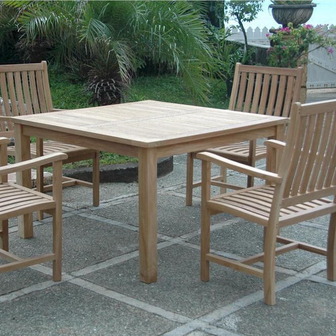 Anderson Teak Windsor 4-Person Teak Patio Dining Set W/ Dining Arm Chairs