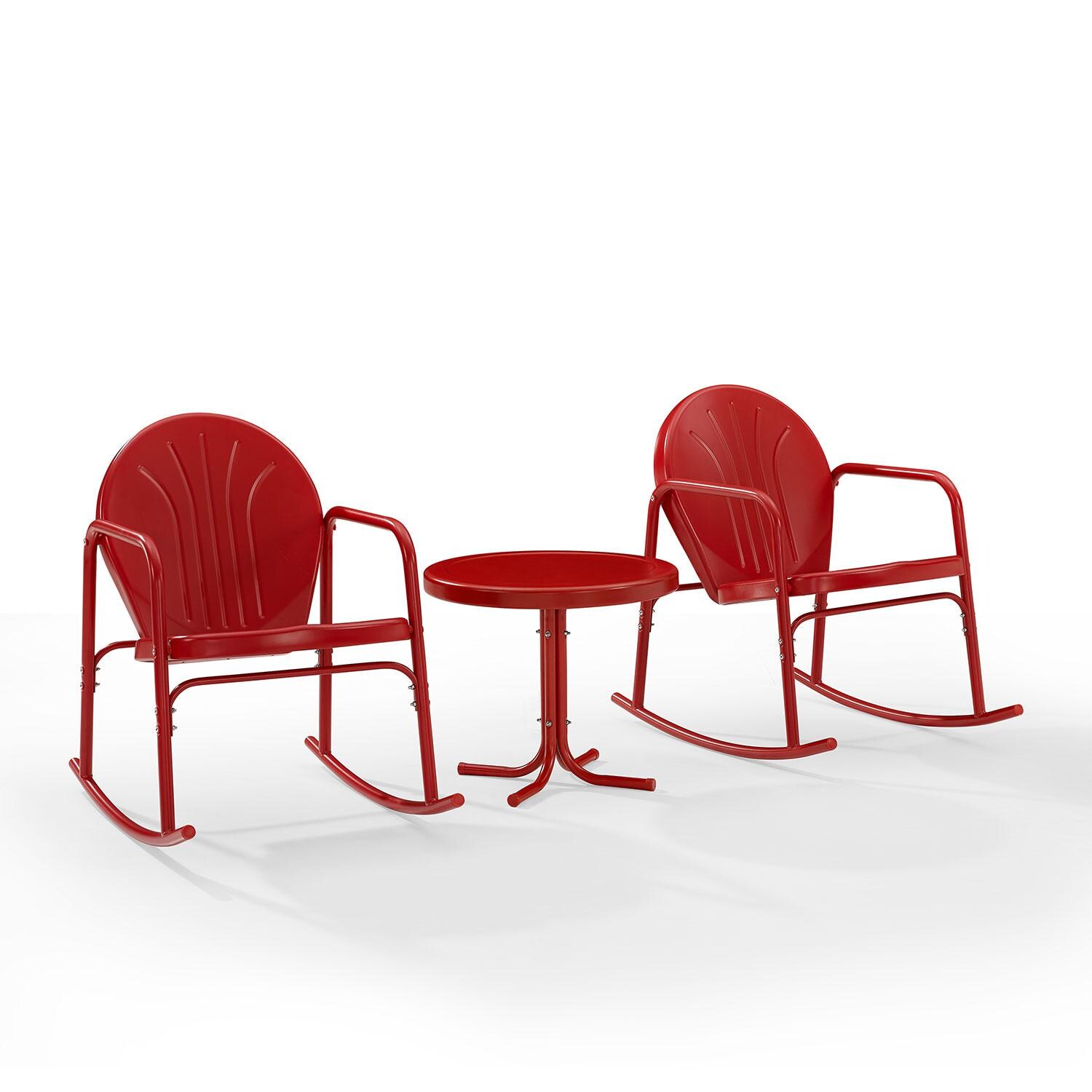 Ultimate Patio UP-32253RE 3Pc Retro Outdoor Rocking Chair Set in Red Gloss - Display - White Background thumbnail