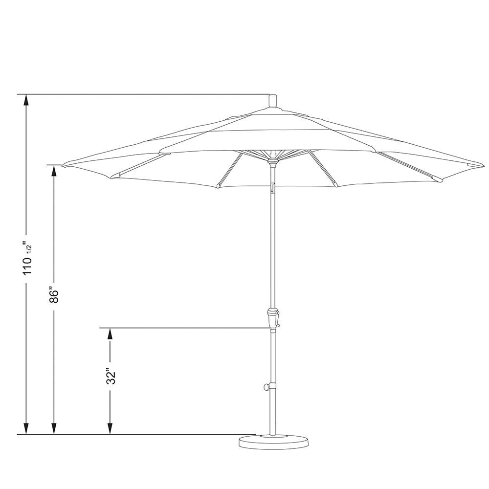 California Umbrella Sunset Series 11 Ft Octagonal Aluminum Auto Tilt Patio Umbrella W/ Crank Lift & Double Vent - Line Drawing thumbnail