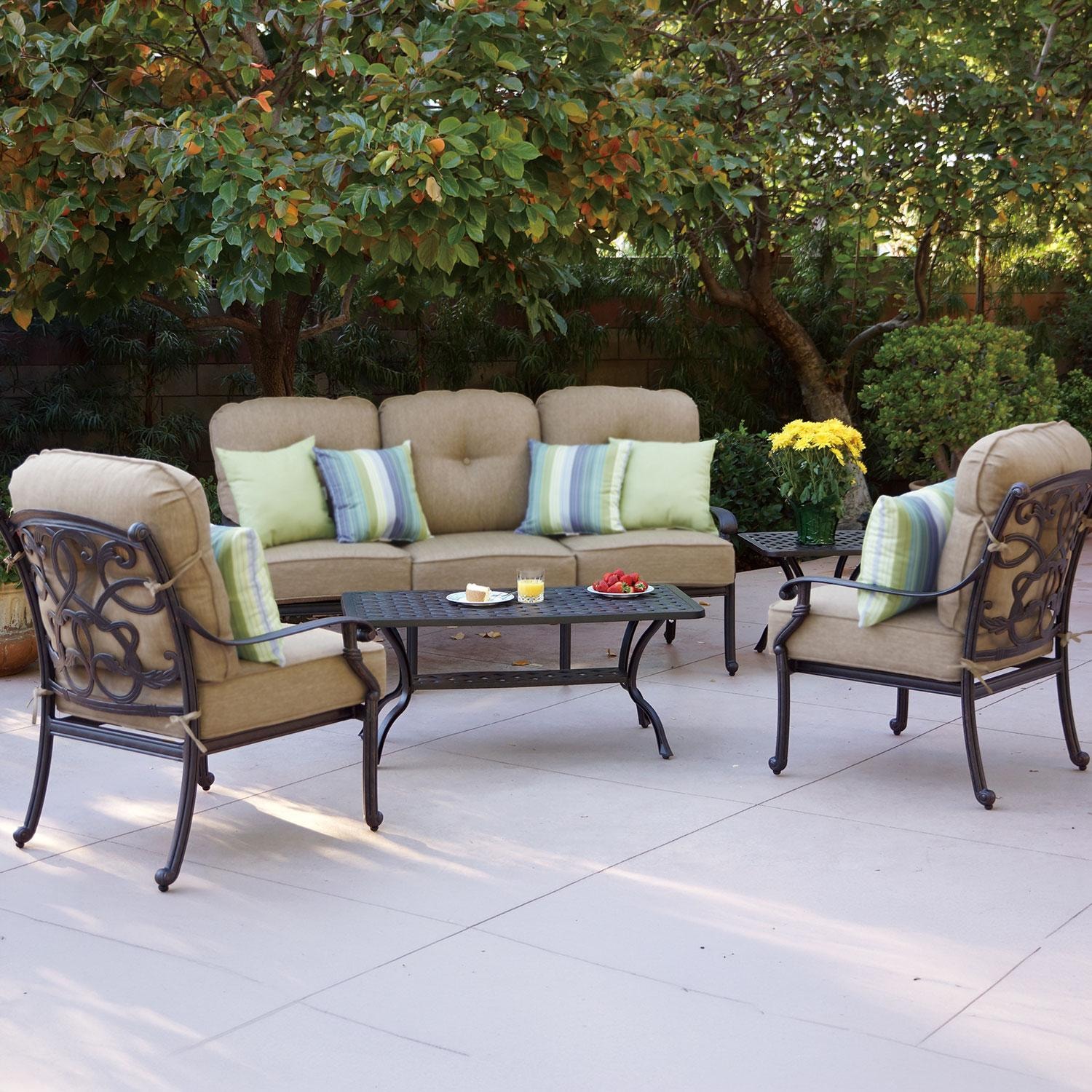 Darlee Santa Monica 5 Pc Cast Aluminum Seating Set w/ Series 30 Table in Antique Bronze/Beige Canvas by - B/DL2058-5PCS-30AB