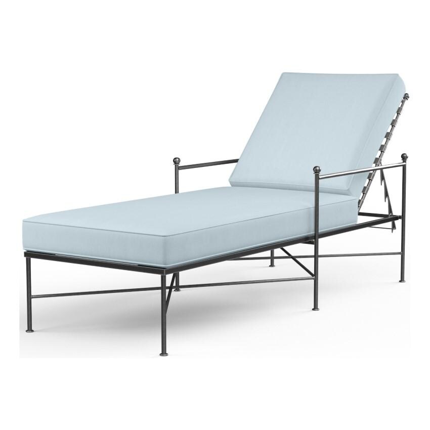 Provence Wrought Iron Chaise Lounge in Pewter/Canvas Skyline by Sunset West