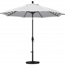 California Umbrella Golden State Series 9 Ft Octagonal Aluminum Collar Tilt Patio Umbrella W/ Crank Lift - Stone Black Frame / Olefin Gray White Cabana Stripe Canopy