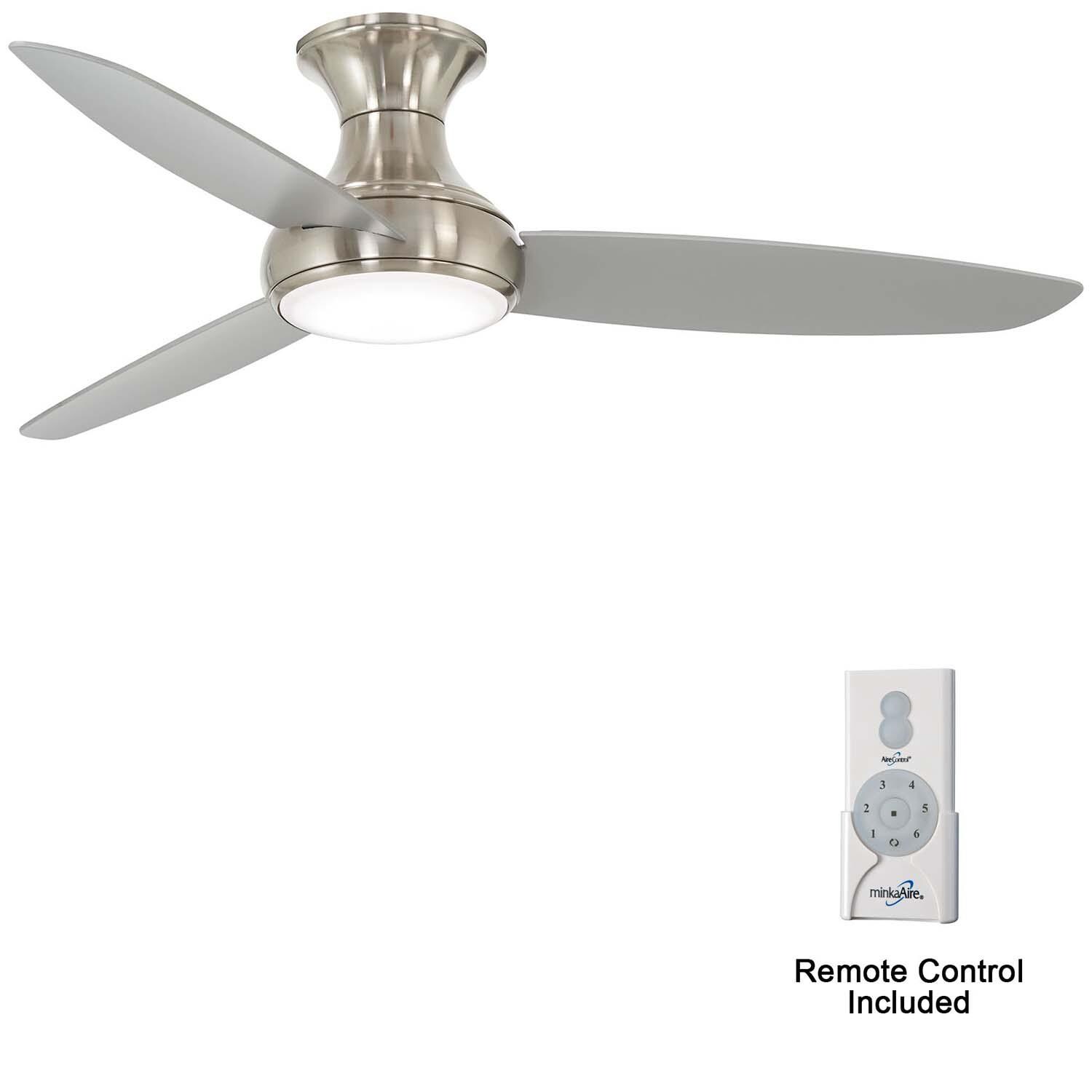 Minka-Aire F467L-BNW Concept III 54-Inch 3-Blade LED Smart Ceiling Fan in Brushed Nickel Wet Finish W/ Silver Blades & Etched Opal Glass - Remote Included thumbnail