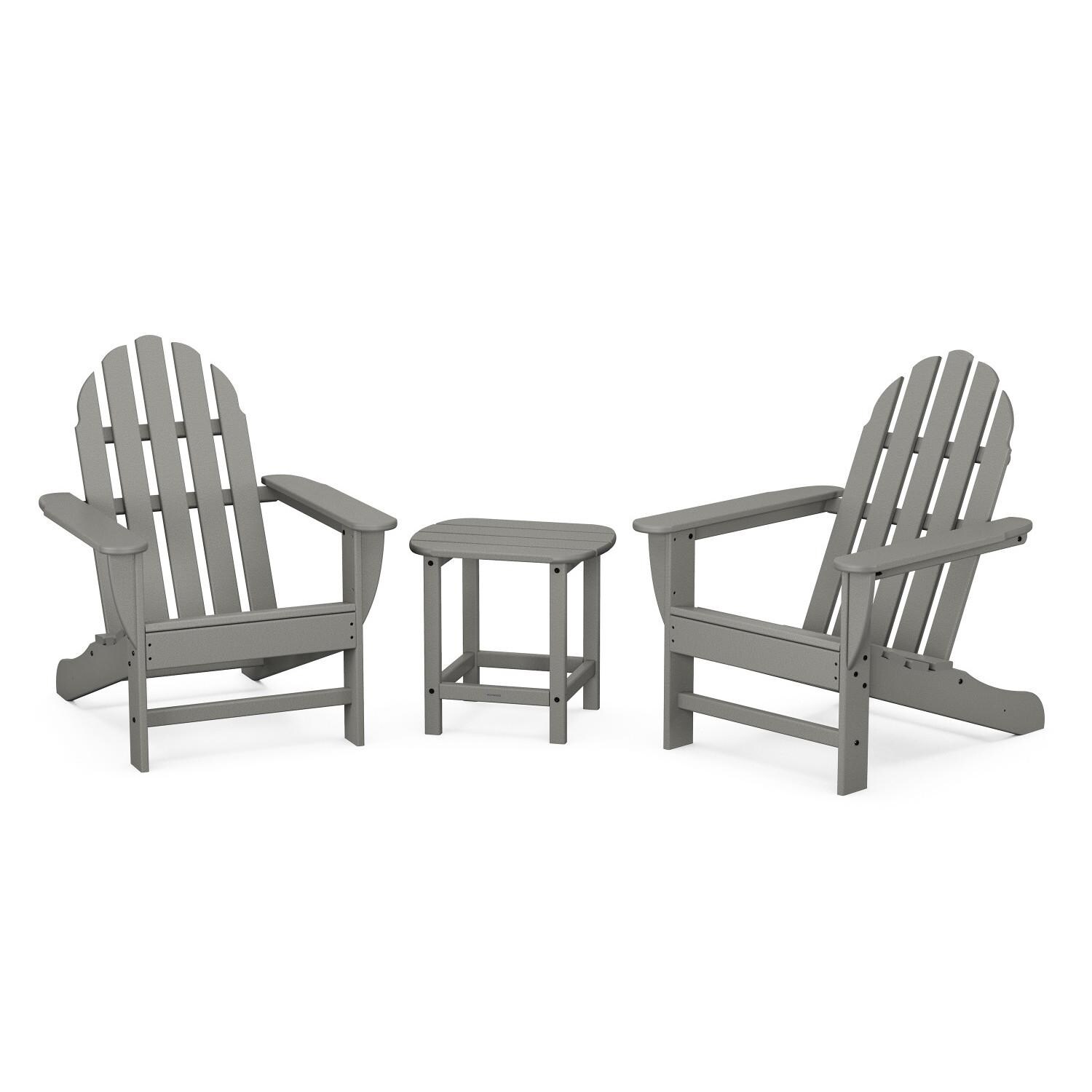 Classic Adirondack 3 Pc Recycled Plastic Seating Set w/ South Beach End Table in Slate Gray by POLYWOOD