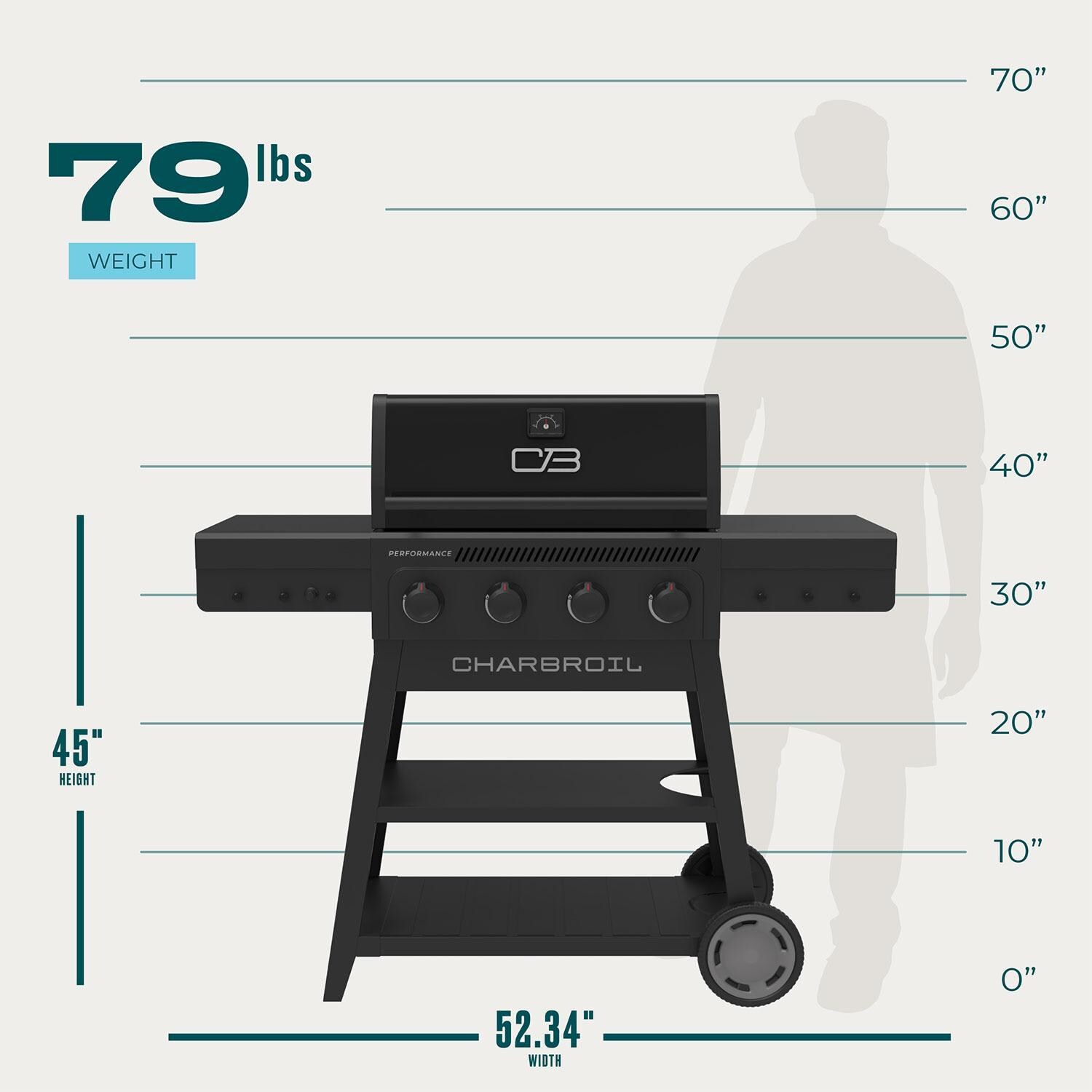 Charbroil 463348925 Performance Series 4-Burner Propane Grill A-Frame Cart - Blackout - Dimensional thumbnail