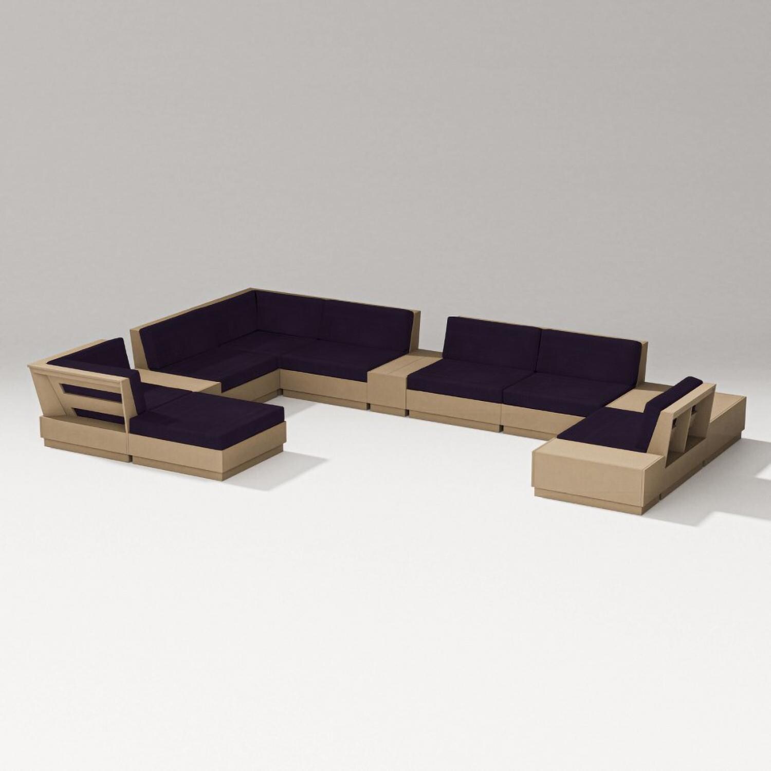 PW Designer Series PWS857-2-VSH164488 Elevate 10 Pc Recycled Plastic Sectional Seating Set in Vintage Sahara/Navy Linen - Set - White Background thumbnail