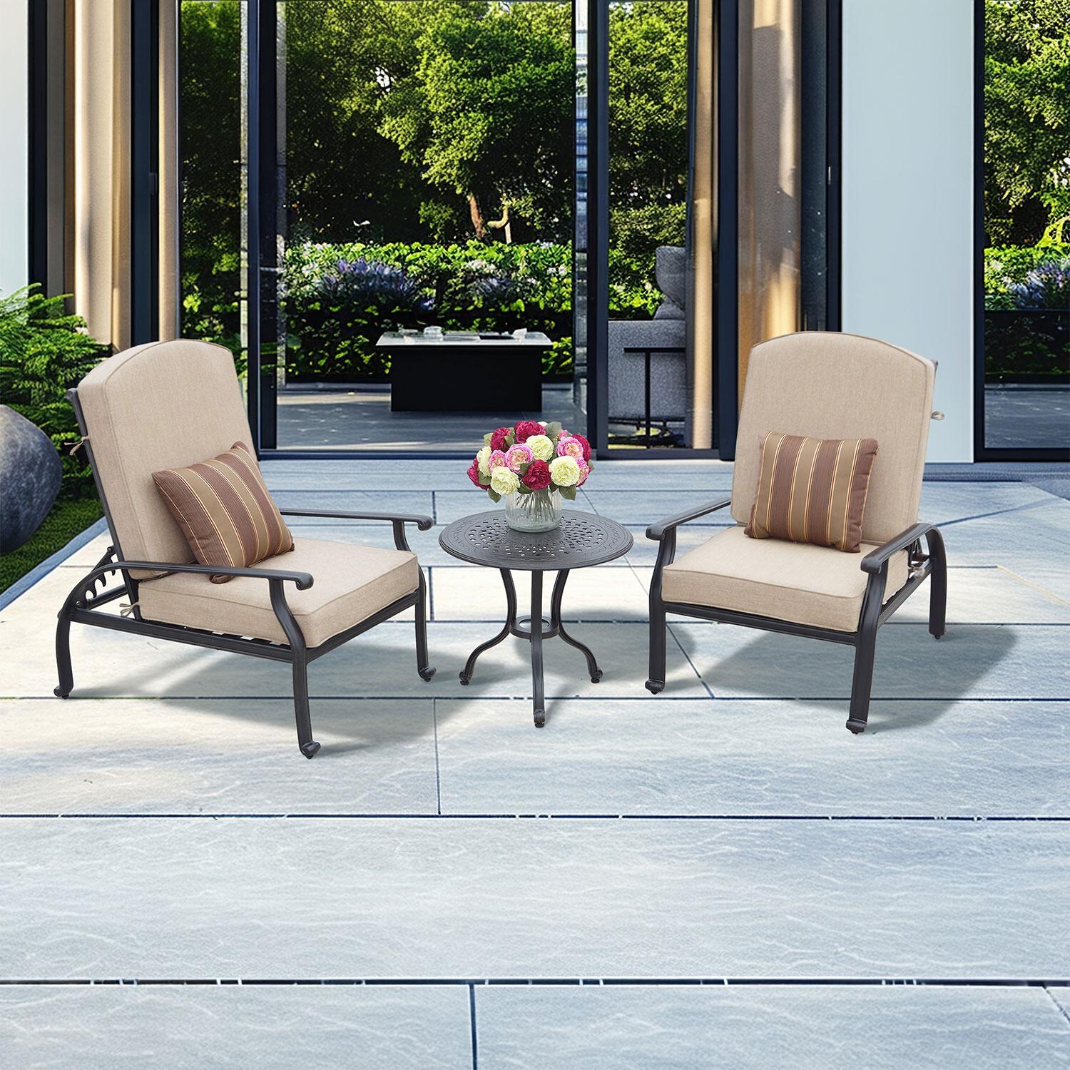 Darlee Nassau 3-Piece Patio Adjustable Club Chair Conversation Set with 24 Inch Round End Table - Set On Patio - Lifestyle thumbnail
