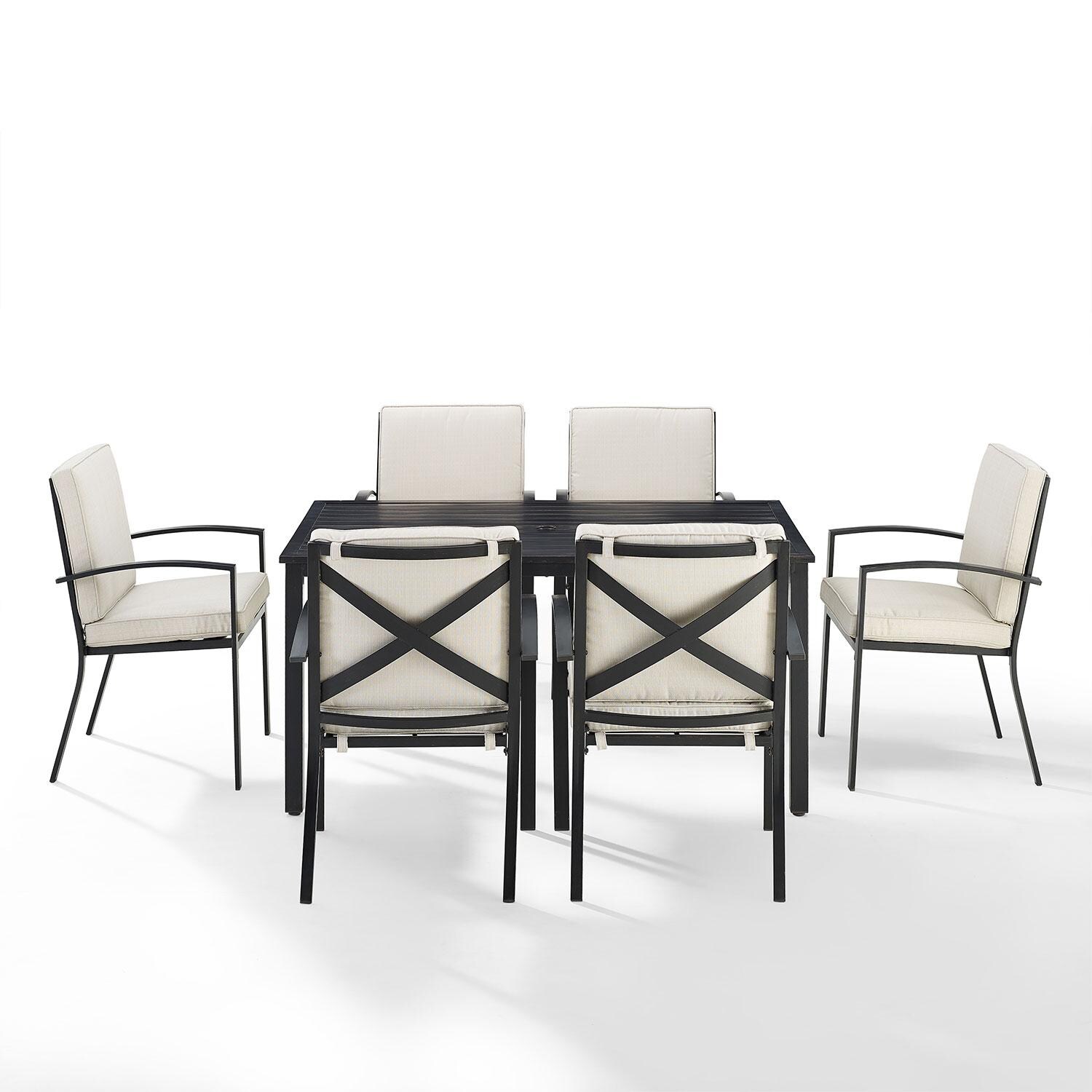Ultimate Patio UP-82253BZ-OL 7Pc Outdoor Dining Set in Oatmeal - Front View - White Background thumbnail