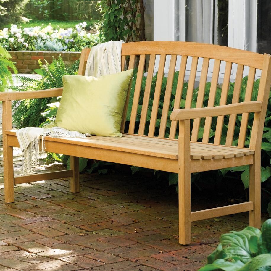 Chadwick 60-Inch Natural Shorea Patio Bench - Throw Pillow Shown Not Included thumbnail