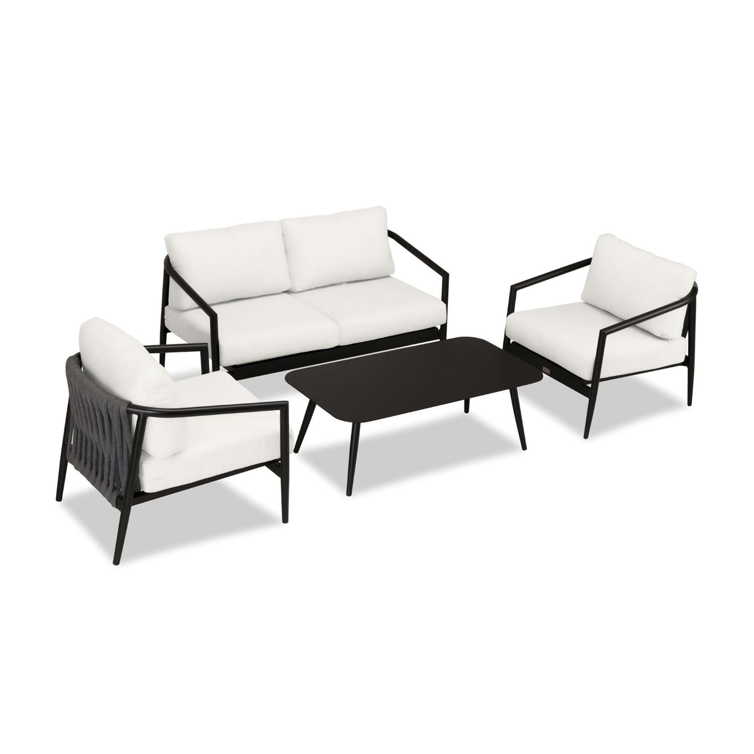 Lakeview Midnight Cove 4 Pc Aluminum Loveseat Seating Set in Black/Carbon/Canvas Natural - Top - White Background thumbnail
