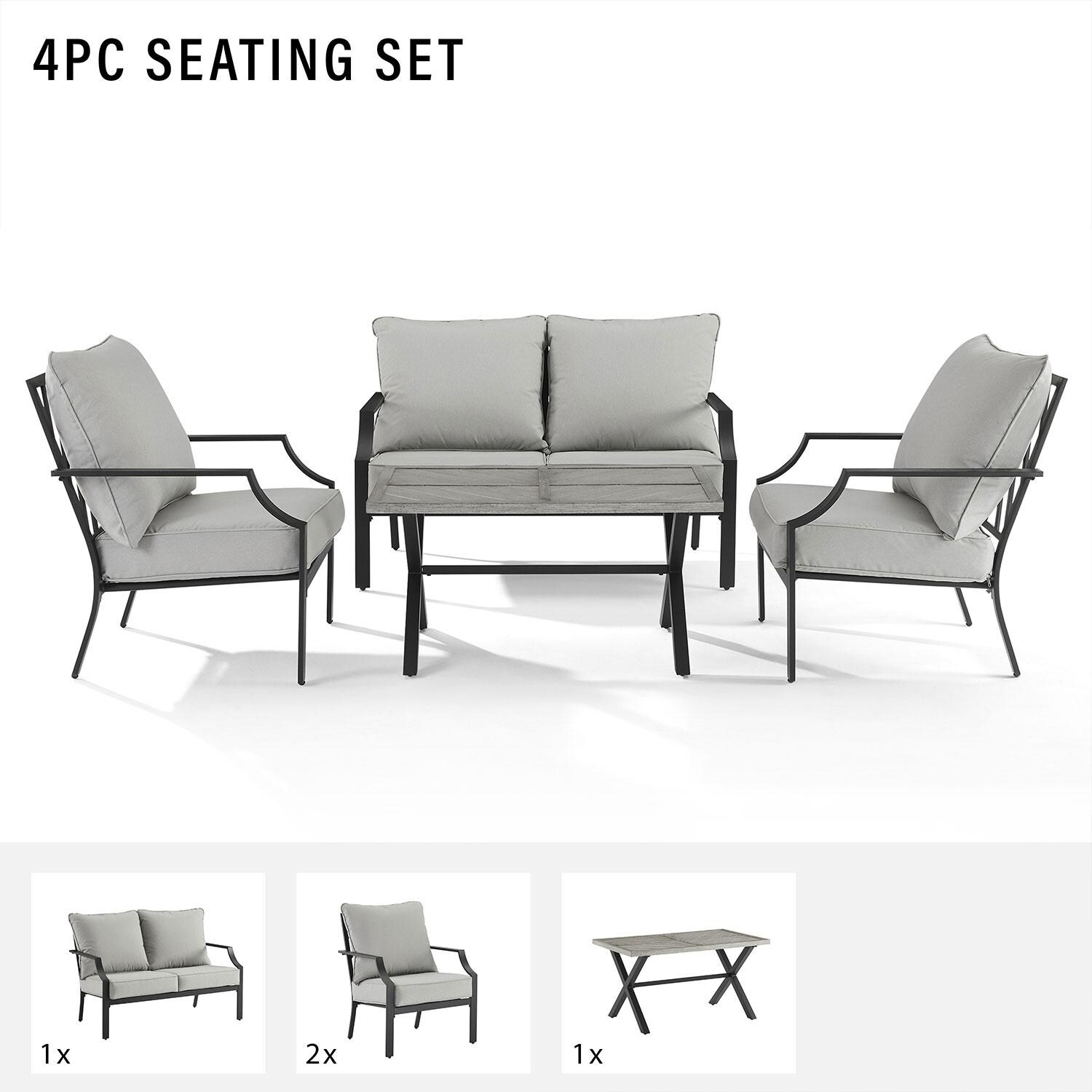 Classique Cove 4 Pc Steel Outdoor Loveseat Patio Furniture Set by Ultimate Patio - What's Included in Sey - Detail thumbnail