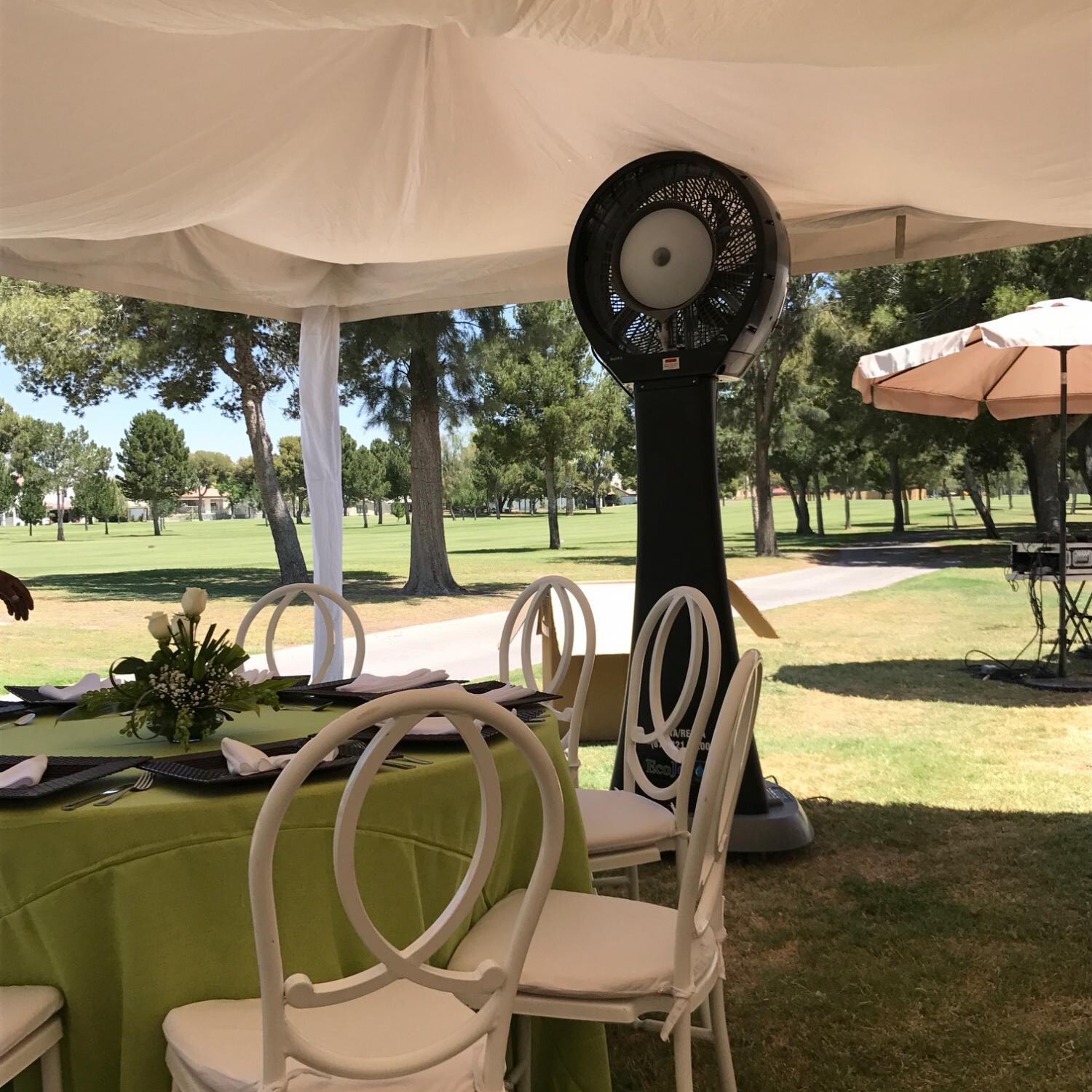 Joape Hurricane 737 Pedestal Misting Fan - In Use thumbnail