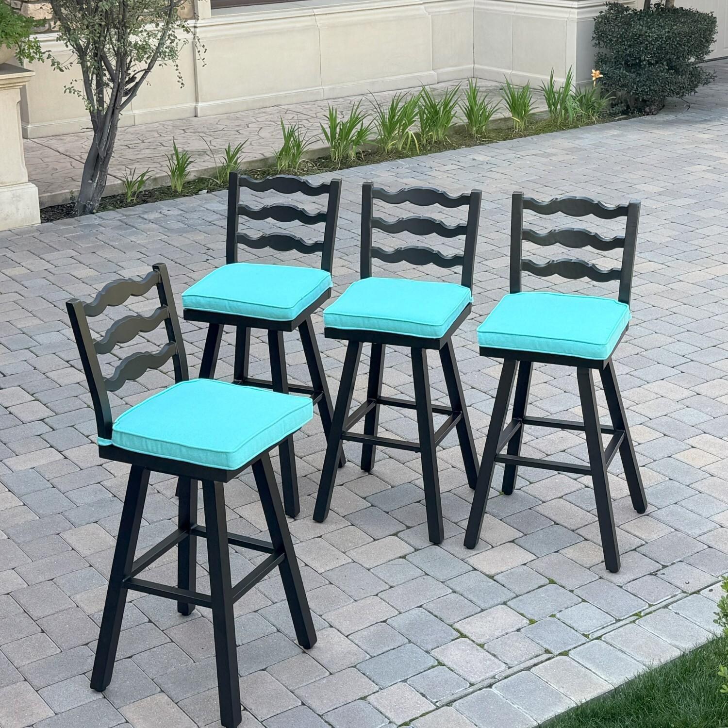 Aspen 4 Pc Aluminum Swivel Bar Height Bar Stool Set in Blue/Dark Brown by Darlee